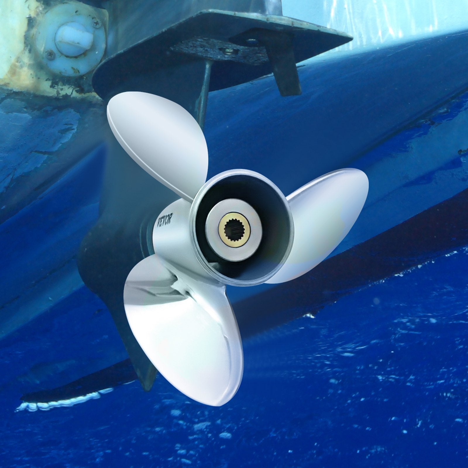 VEVOR Outboard Propeller, Replace for OEM 3860709, 3-Blade 14.5\" x 21\" Pitch Steel Boat Propeller, Compatible with Volvo Penta SX Drive All Models, with 19 Tooth Splines, RH 8