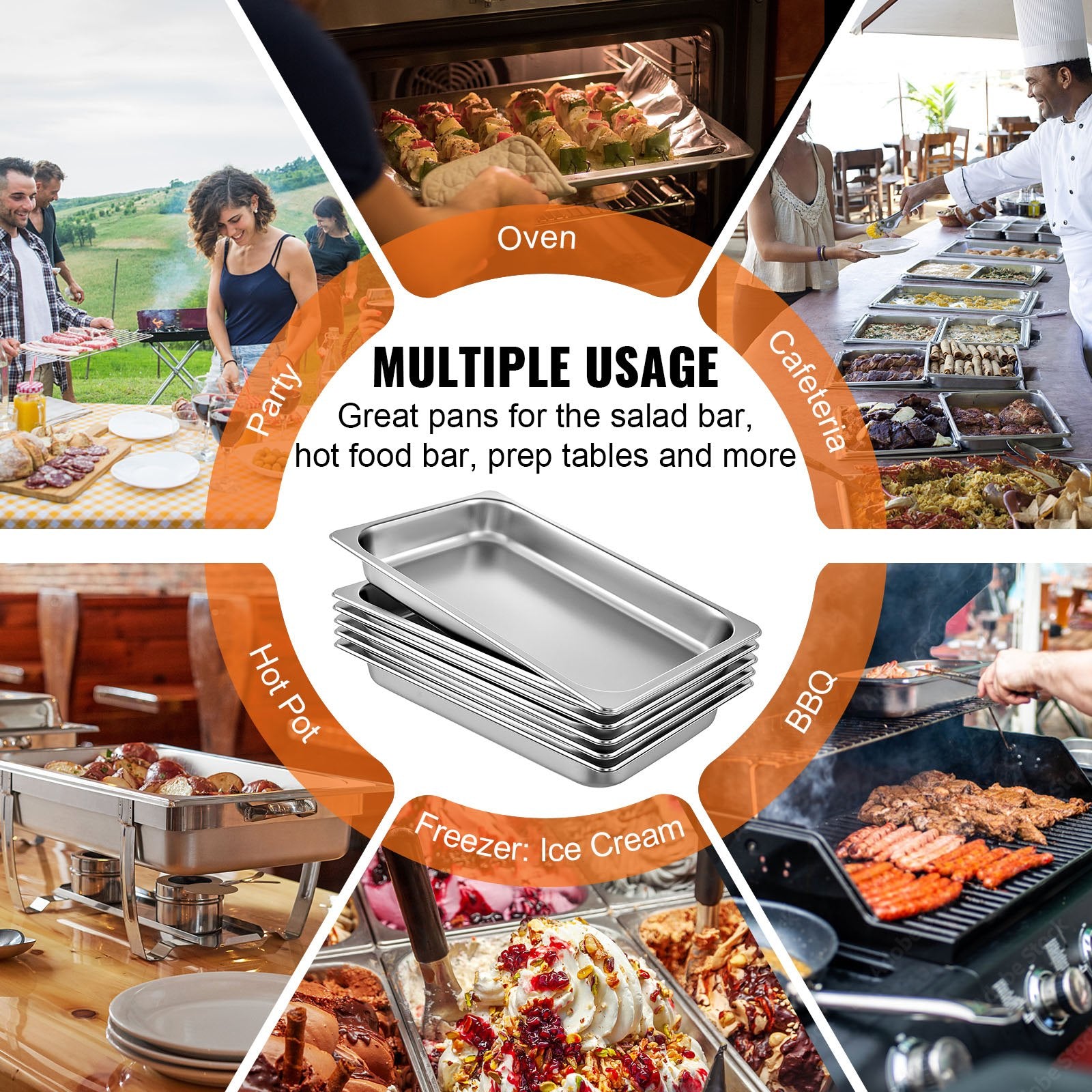 VEVOR Hotel Pans Full Size 2.5 Inch Deep, Steam Table Pan 6 Pack , 22 Gauge/0.8mm Thick Stainless Steel Hotel Pan Anti Jam Steam Table Pan 6