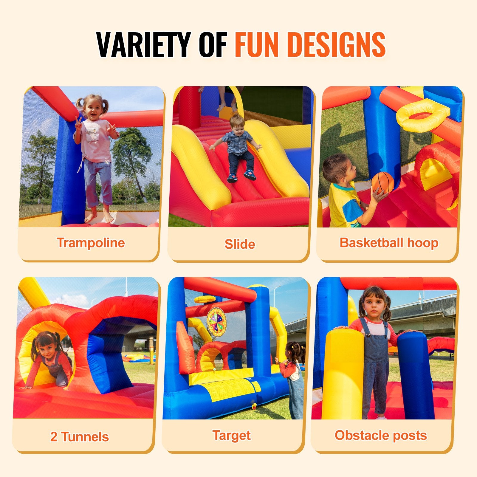 VEVOR Inflatable Bounce House, Outdoor High Quality Playhouse Trampoline, Jumping Bouncer with Blower, Slide, and Storage Bag, Family Backyard Bouncy Castle, for Kid Ages 3_8 Years, 4.0x2.4x2.4m 4