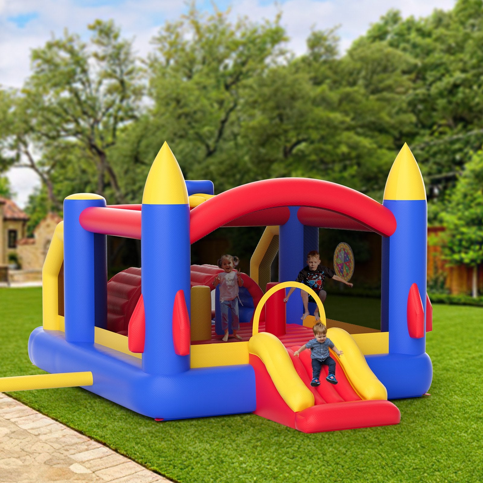 VEVOR Inflatable Bounce House, Outdoor High Quality Playhouse Trampoline, Jumping Bouncer with Blower, Slide, and Storage Bag, Family Backyard Bouncy Castle, for Kid Ages 3_8 Years, 4.0x2.4x2.4m 8