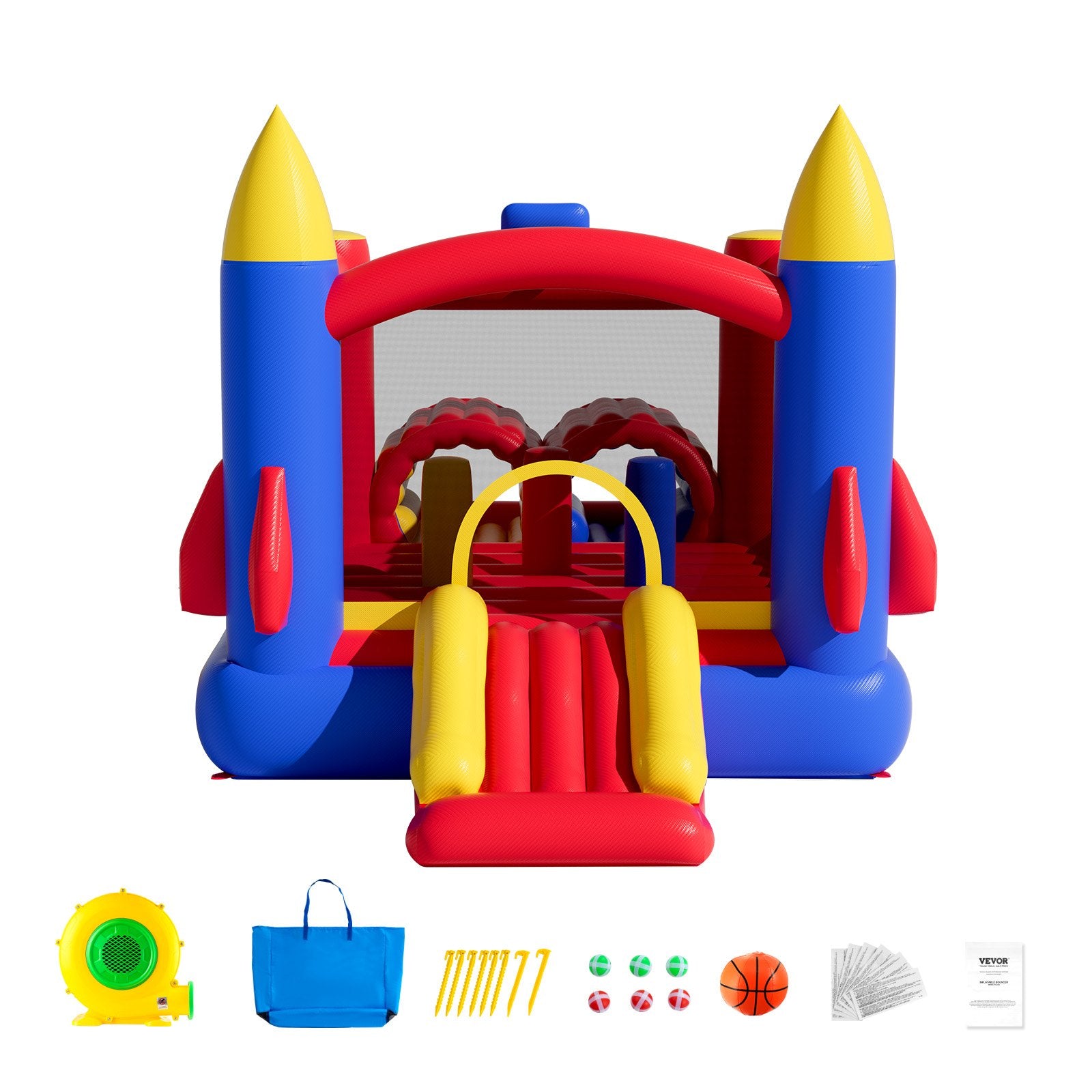 VEVOR Inflatable Bounce House, Outdoor High Quality Playhouse Trampoline, Jumping Bouncer with Blower, Slide, and Storage Bag, Family Backyard Bouncy Castle, for Kid Ages 3_8 Years, 4.0x2.4x2.4m 9
