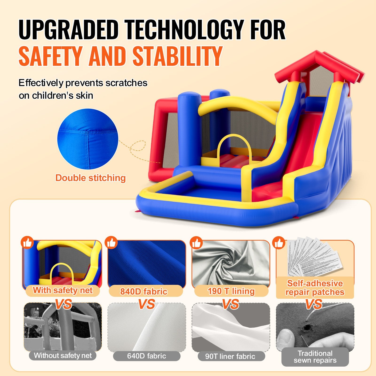 VEVOR Inflatable Bounce House, Outdoor High Quality Playhouse Trampoline, Jumping Bouncer with Blower, Slide, and Storage Bag, Family Backyard Bouncy Castle, for Kid Ages 3_8 Years, 3.3x3x2.3m 3