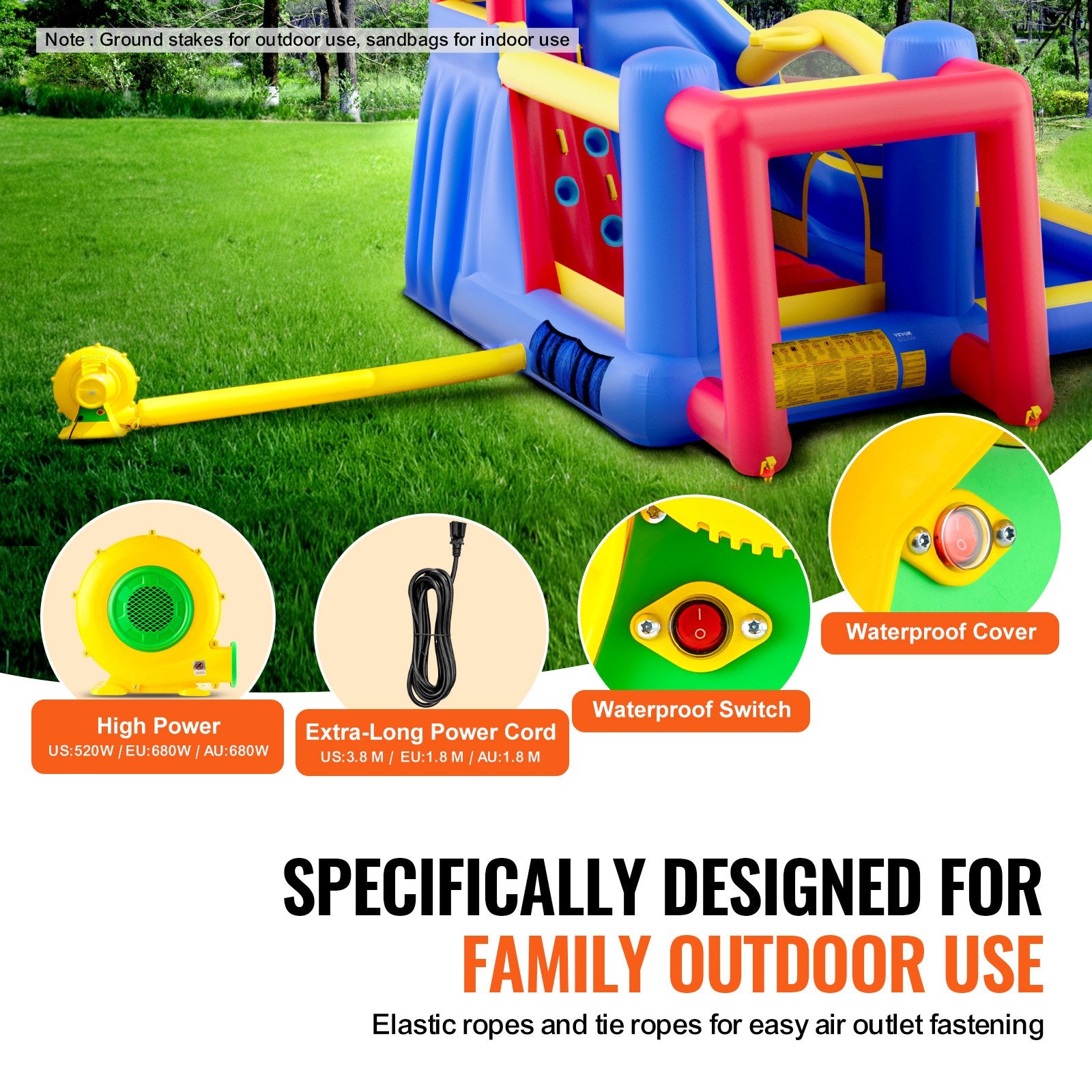 VEVOR Inflatable Bounce House, Outdoor High Quality Playhouse Trampoline, Jumping Bouncer with Blower, Slide, and Storage Bag, Family Backyard Bouncy Castle, for Kid Ages 3_8 Years, 3.3x3x2.3m 4