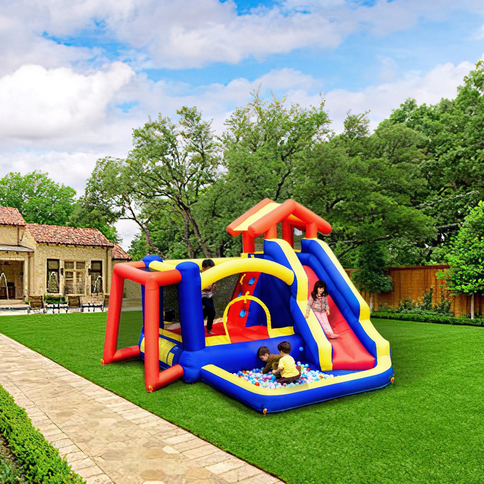 VEVOR Inflatable Bounce House, Outdoor High Quality Playhouse Trampoline, Jumping Bouncer with Blower, Slide, and Storage Bag, Family Backyard Bouncy Castle, for Kid Ages 3_8 Years, 3.3x3x2.3m 6