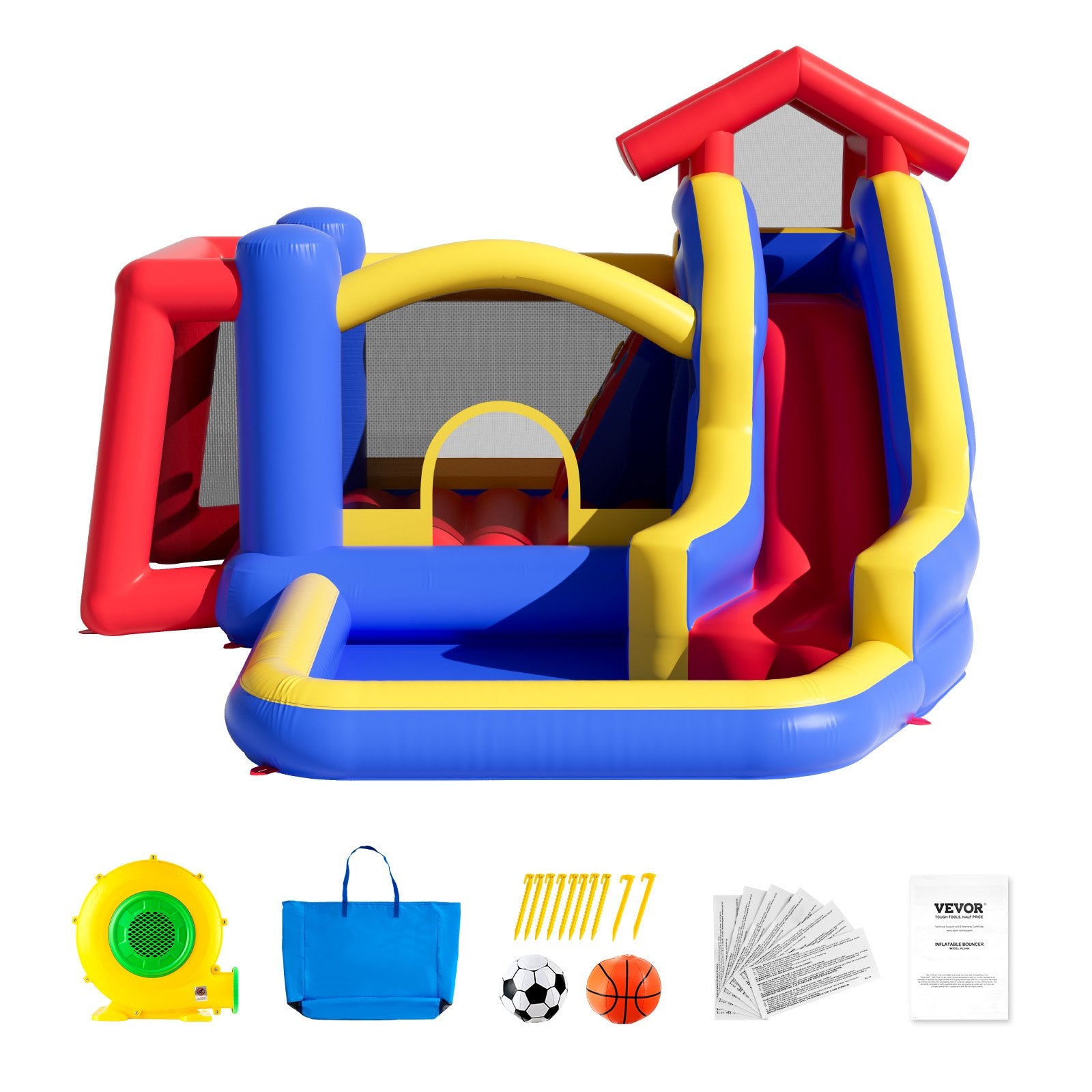 VEVOR Inflatable Bounce House, Outdoor High Quality Playhouse Trampoline, Jumping Bouncer with Blower, Slide, and Storage Bag, Family Backyard Bouncy Castle, for Kid Ages 3_8 Years, 3.3x3x2.3m 7