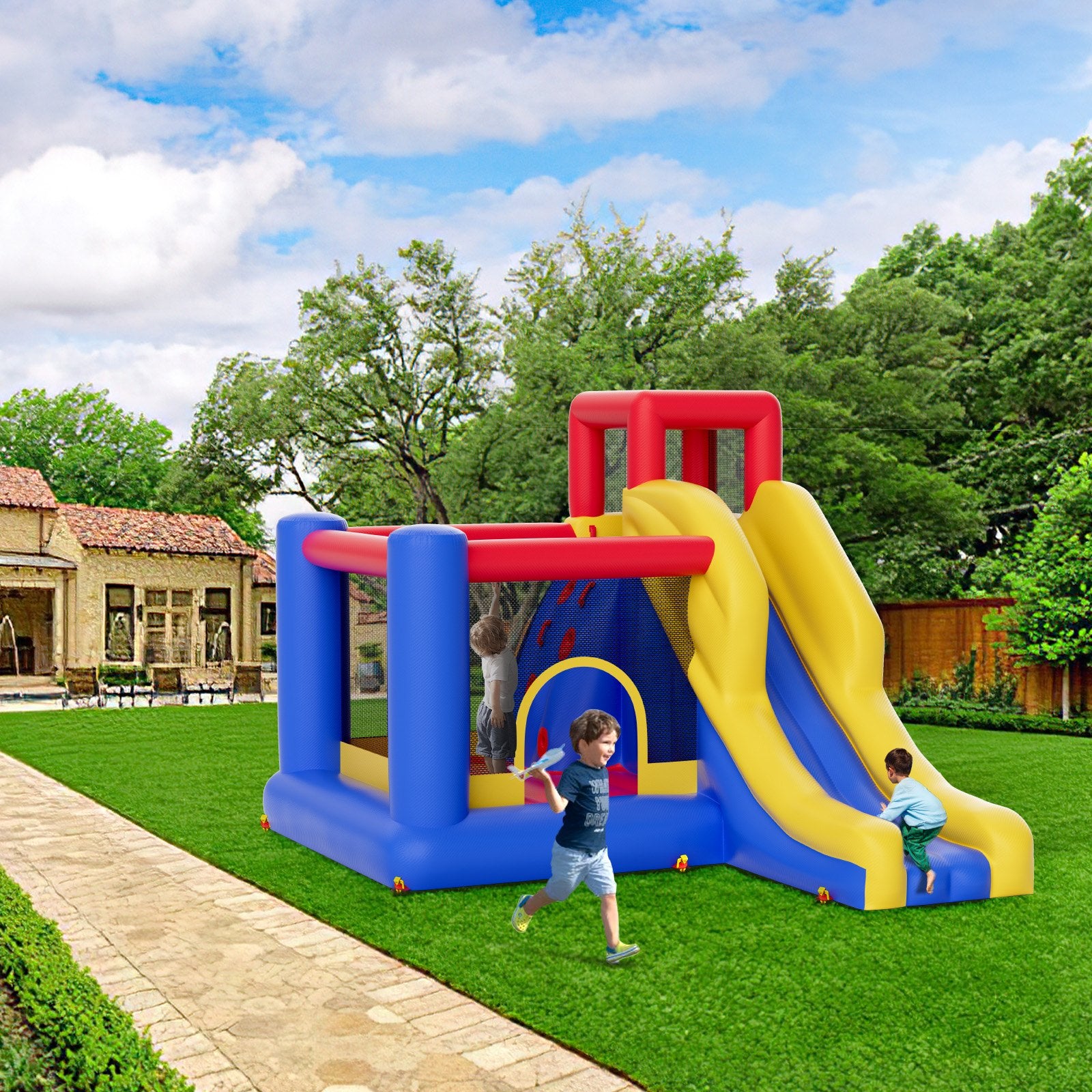 VEVOR Inflatable Bounce House, Outdoor High Quality Playhouse Trampoline, Jumping Bouncer with Blower, Slide, and Storage Bag, Family Backyard Bouncy Castle, for Kid Ages 3_8 Years, 3.4x2.6x2.3m 6