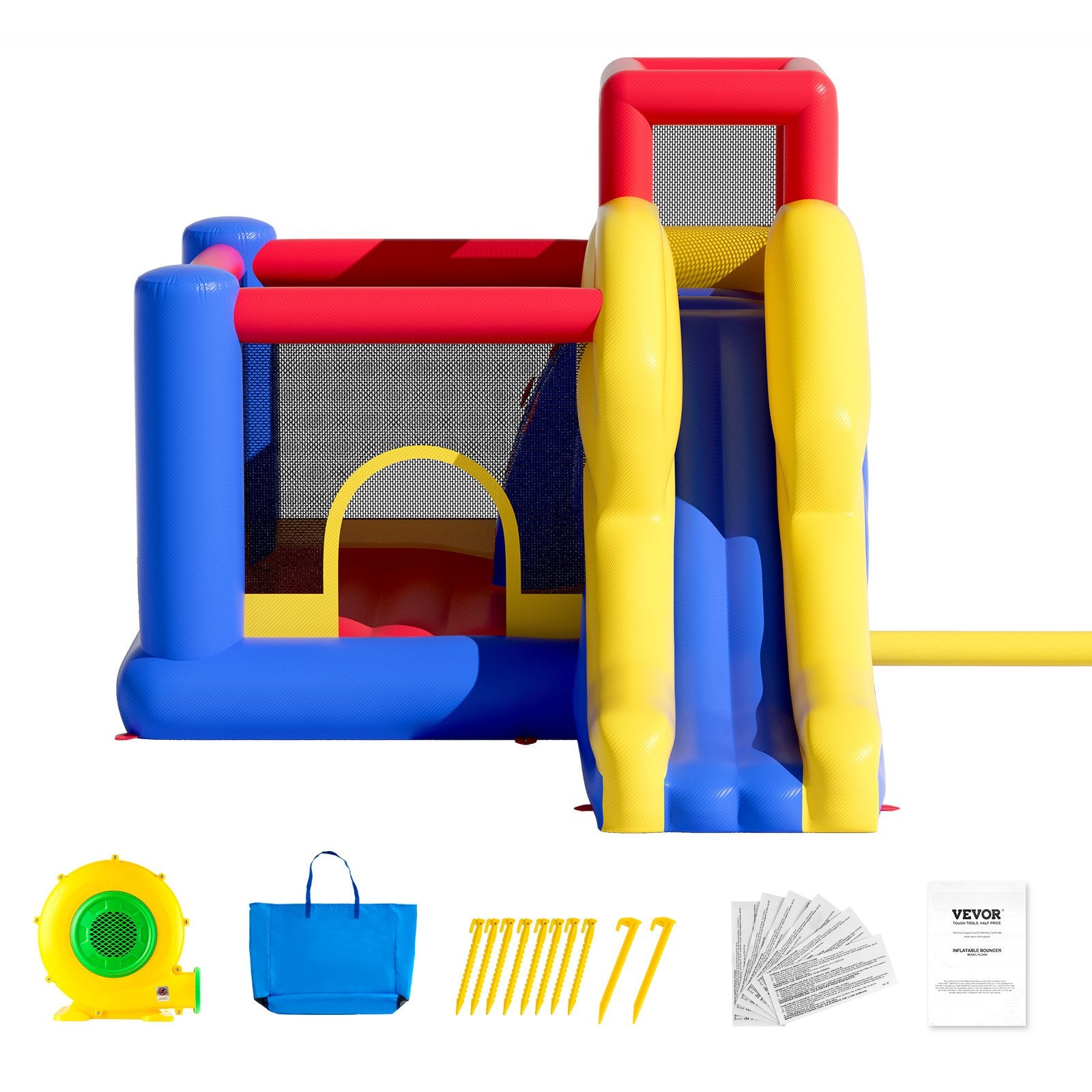 VEVOR Inflatable Bounce House, Outdoor High Quality Playhouse Trampoline, Jumping Bouncer with Blower, Slide, and Storage Bag, Family Backyard Bouncy Castle, for Kid Ages 3_8 Years, 3.4x2.6x2.3m 7