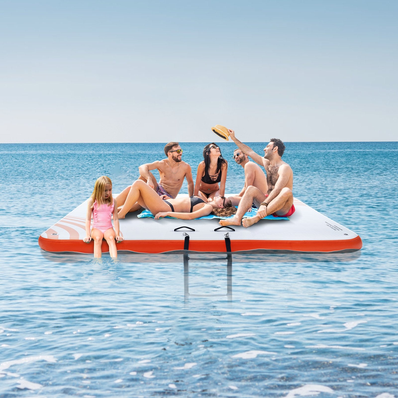 VEVOR Inflatable Floating Dock, 10 x 10FT Inflatable Dock Platform, Non-Slip Water Floating Dock Mat with Portable Carrying Bag & Detachable Ladder, Floating Platform Island Raft for Pool Beach Ocean 8