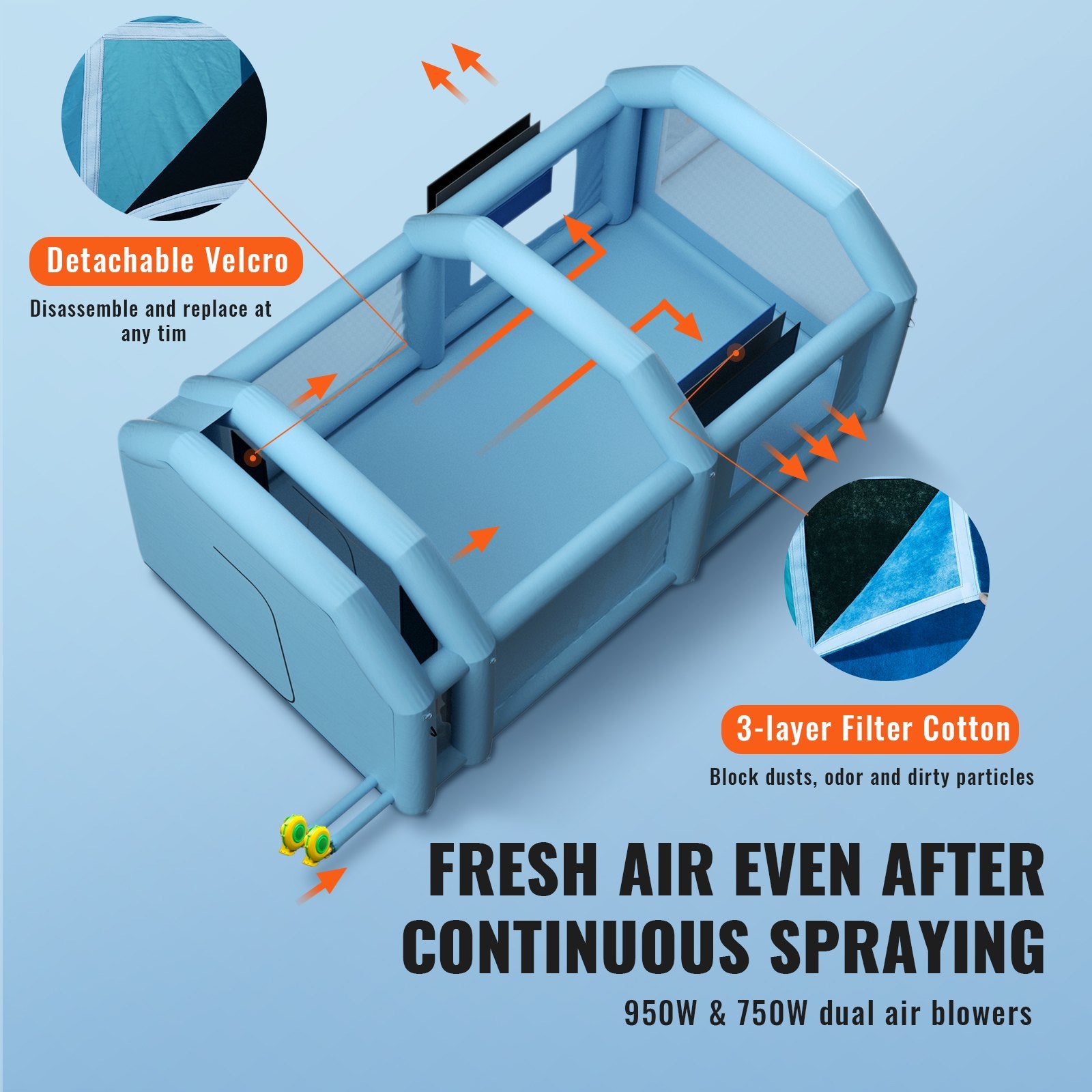 VEVOR Inflatable Spray Booth Car Paint Tent 20x10x8ft Filter System 2 Blowers 4