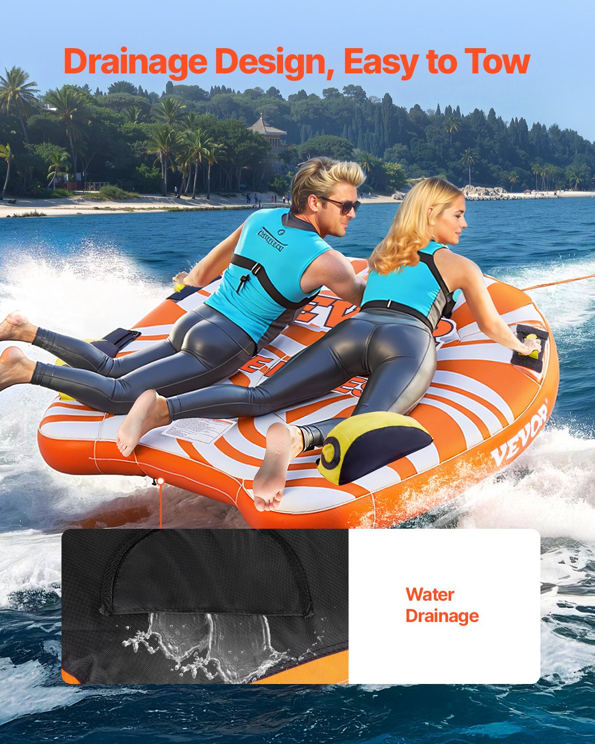 VEVOR Towable Tube for Boating 1-2 Riders Inflatable Boat Tubes and Towables 6