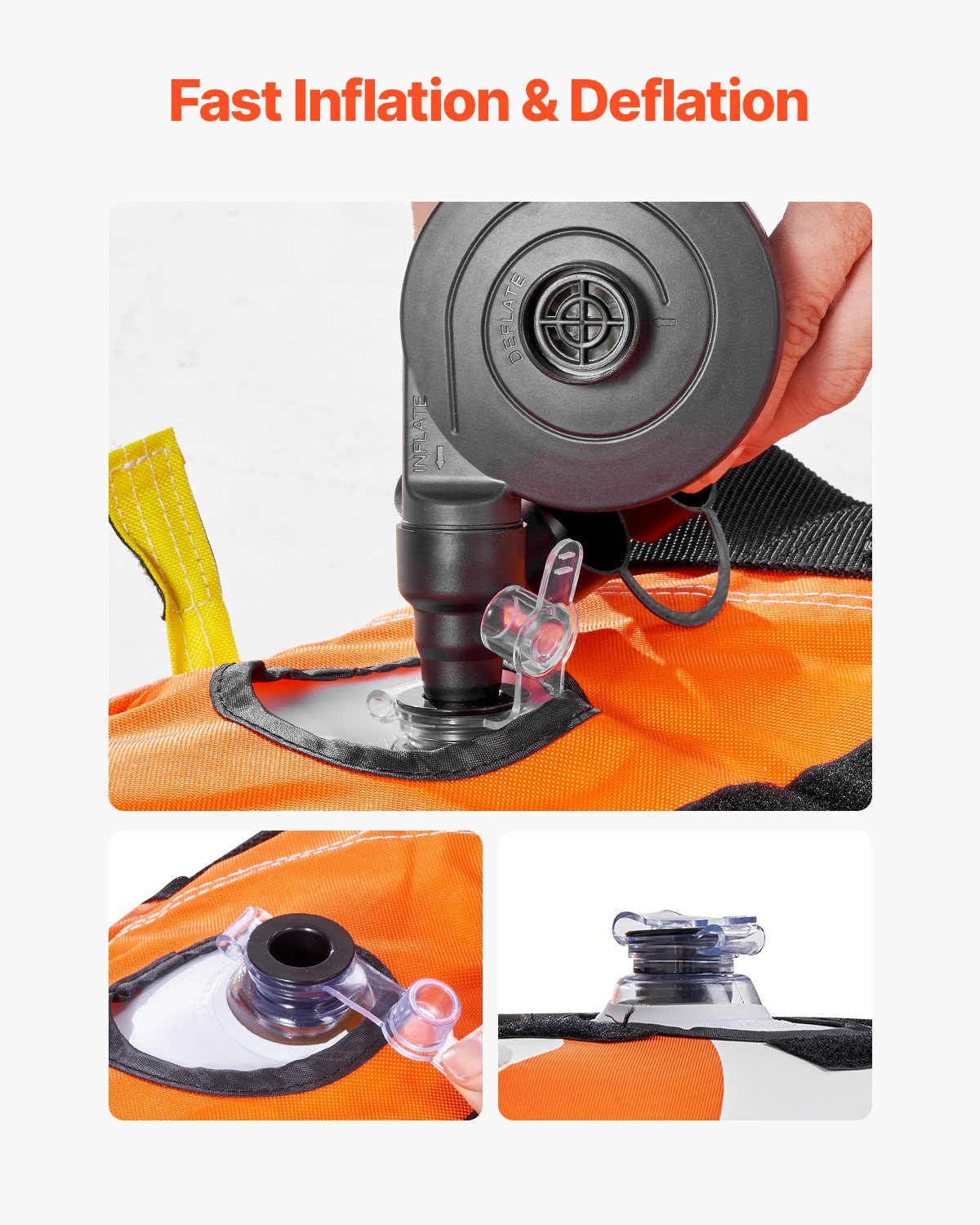 VEVOR Towable Tube for Boating, 1-3 Riders Inflatable Boat Tubes and Towables, 510lbs Water Sport Towable Tube for Boat to Pull - with Full Nylon Cover, 16 Grab Handles, Dual Tow Points & Safety Valve 4