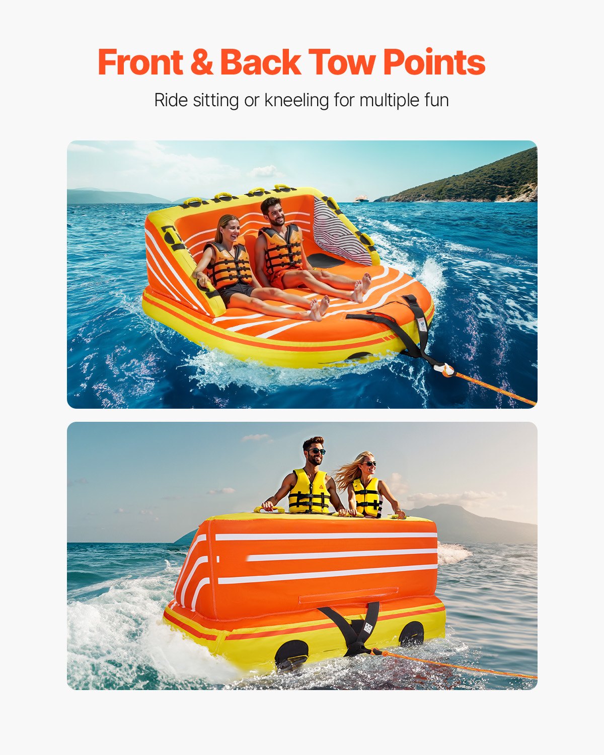 VEVOR Towable Tube for Boating, 1-3 Riders Inflatable Boat Tubes and Towables, 510lbs Water Sport Towable Tube for Boat to Pull - with Full Nylon Cover, 16 Grab Handles, Dual Tow Points & Safety Valve 6