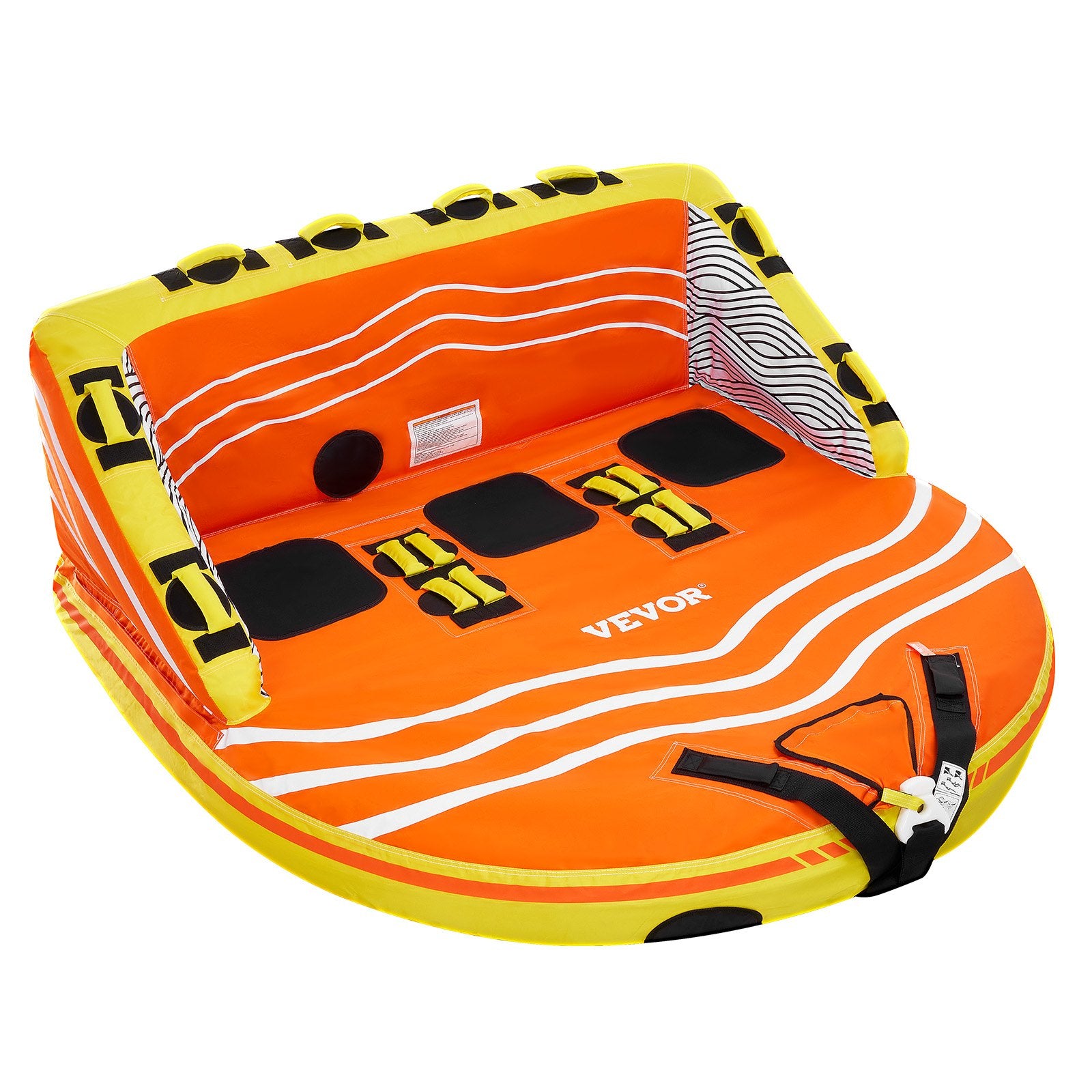 VEVOR Towable Tube for Boating, 1-3 Riders Inflatable Boat Tubes and Towables, 510lbs Water Sport Towable Tube for Boat to Pull - with Full Nylon Cover, 16 Grab Handles, Dual Tow Points & Safety Valve 10