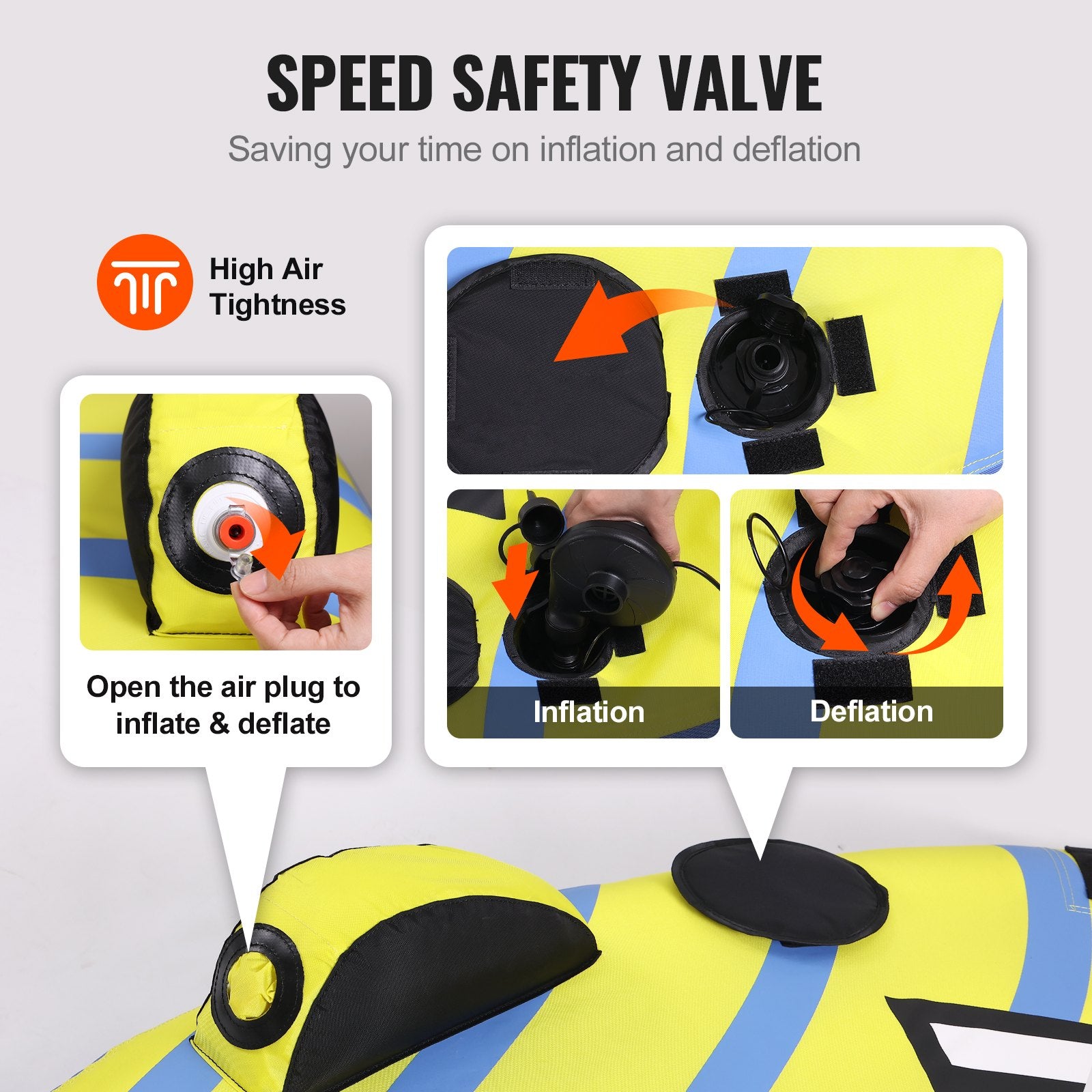 VEVOR Towable Tube for Boating, 1-3 Riders Inflatable Towable Tube with Bumper Fins, 510 lbs Water Sport Towable Tubes for Boats to Pull, Full Nylon Cover, EVA Grab Handles and Speed Safety Valve 4