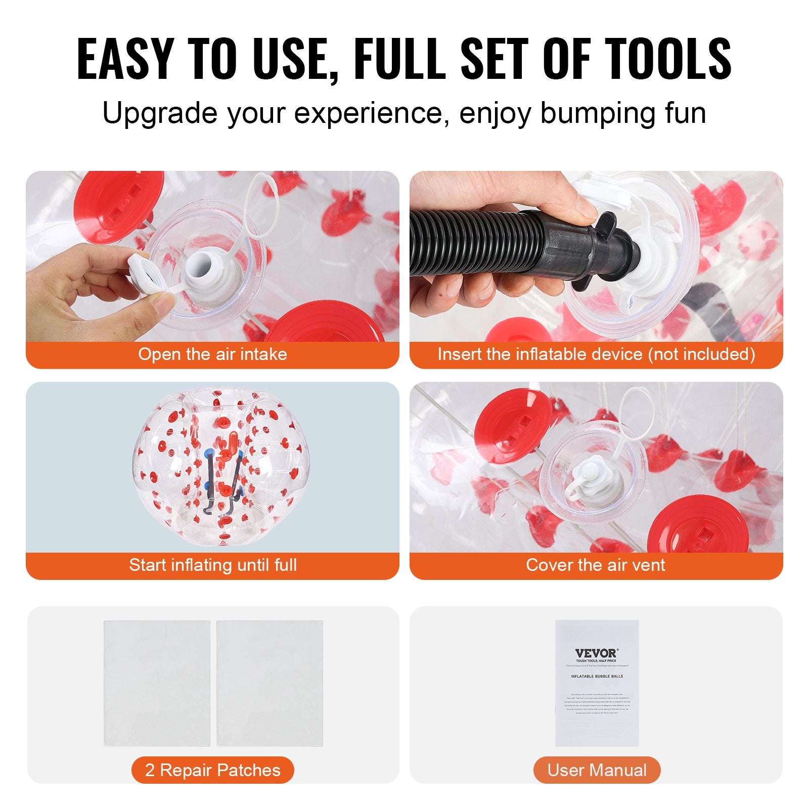 VEVOR Inflatable Bumper Ball 1-Pack, 5FT/1.5M Body Sumo Zorb Balls for Teen & Adult, 0.8mm Thick PVC Human Hamster Bubble Balls for Outdoor Team Gaming Play, Bumper Bopper Toys for Garden, Yard, Park 5