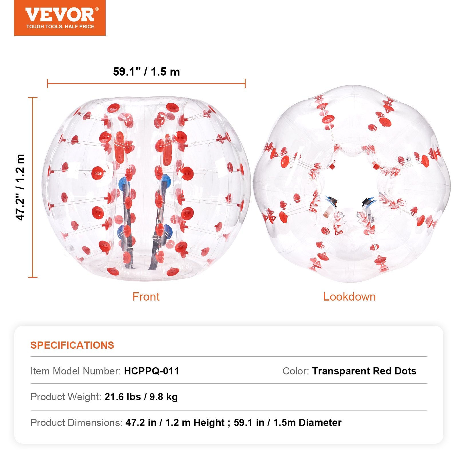 VEVOR Inflatable Bumper Ball 1-Pack, 5FT/1.5M Body Sumo Zorb Balls for Teen & Adult, 0.8mm Thick PVC Human Hamster Bubble Balls for Outdoor Team Gaming Play, Bumper Bopper Toys for Garden, Yard, Park 7