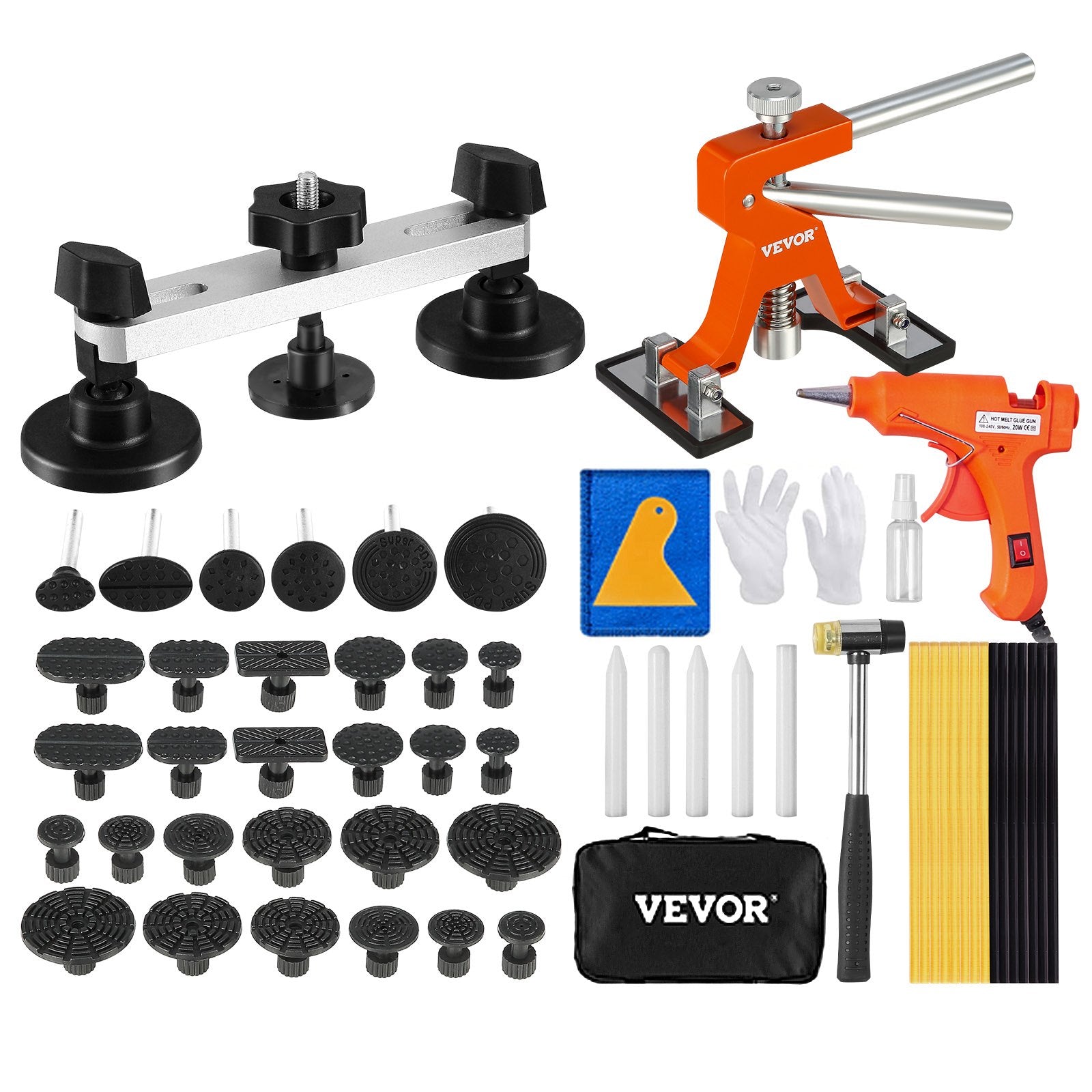 VEVOR 56 PCS Dent Removal Kit, Paintless Dent Repair Kit with Golden Lifter, Bridge Puller, Car Dent Puller with Puller Tabs, Hot Glue Gun for Auto Body Dents, Hail Damage, Door Ding 8