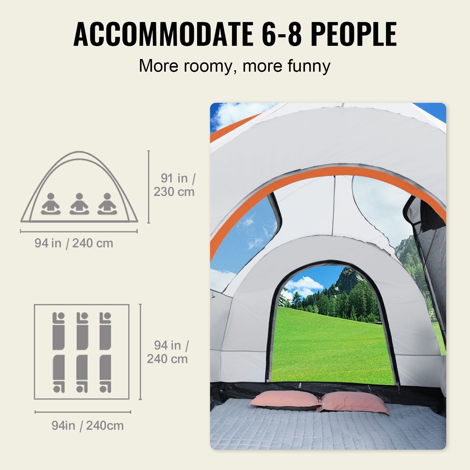 VEVOR SUV Camping Tent, 8'-8' SUV Tent Attachment for Camping with Rain Layer and Carry Bag, PU2000mm Double Layer Truck Tent, Accommodate 6-8 Person, Rear Tent for Van Hatch Tailgate 3
