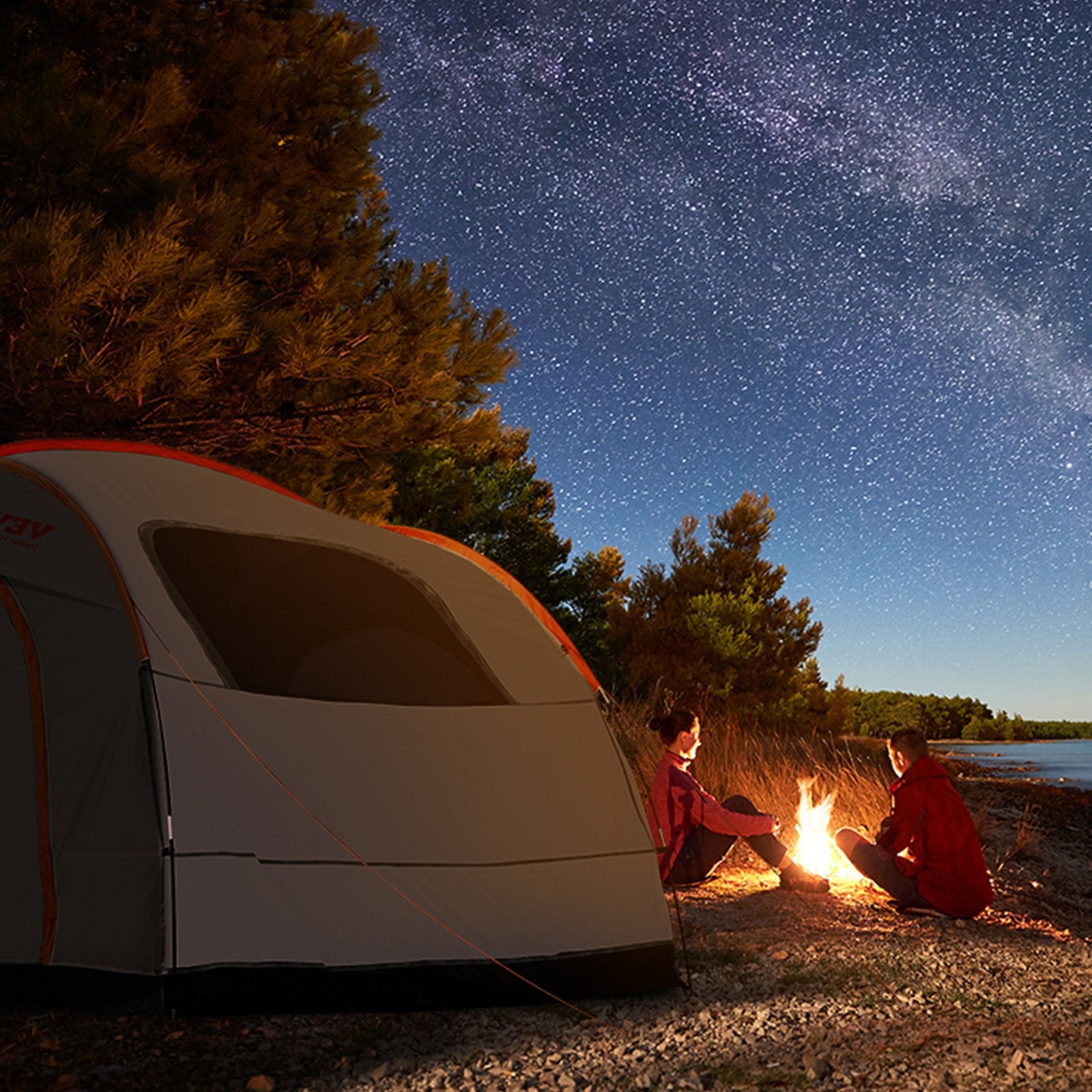 VEVOR SUV Camping Tent, 8'-8' SUV Tent Attachment for Camping with Rain Layer and Carry Bag, PU2000mm Double Layer Truck Tent, Accommodate 6-8 Person, Rear Tent for Van Hatch Tailgate 8