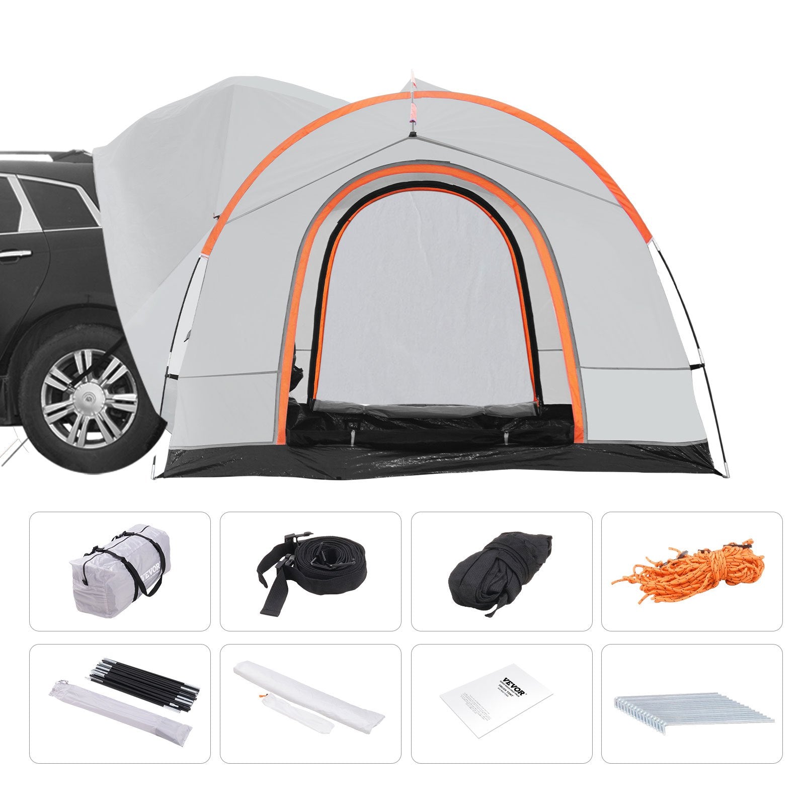 VEVOR SUV Camping Tent, 8'-8' SUV Tent Attachment for Camping with Rain Layer and Carry Bag, PU2000mm Double Layer Truck Tent, Accommodate 6-8 Person, Rear Tent for Van Hatch Tailgate 9