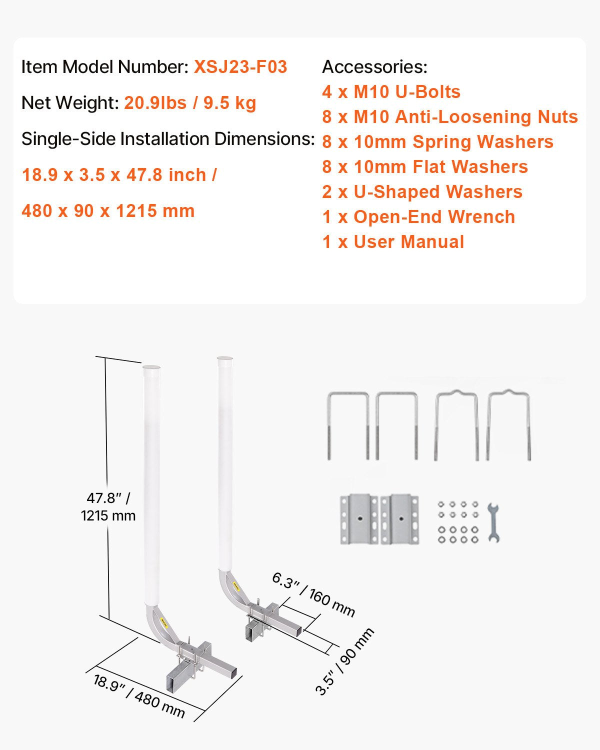 VEVOR Boat Trailer Guide, 1219.2mm Adjustable Design Trailer Guide Poles, 2PCS High-Hardness Steel Trailer Guide-Ons, Trailer Guides with PVC Pipes, for Ski Boat, Fishing Boat or Sailboat Trailer 7