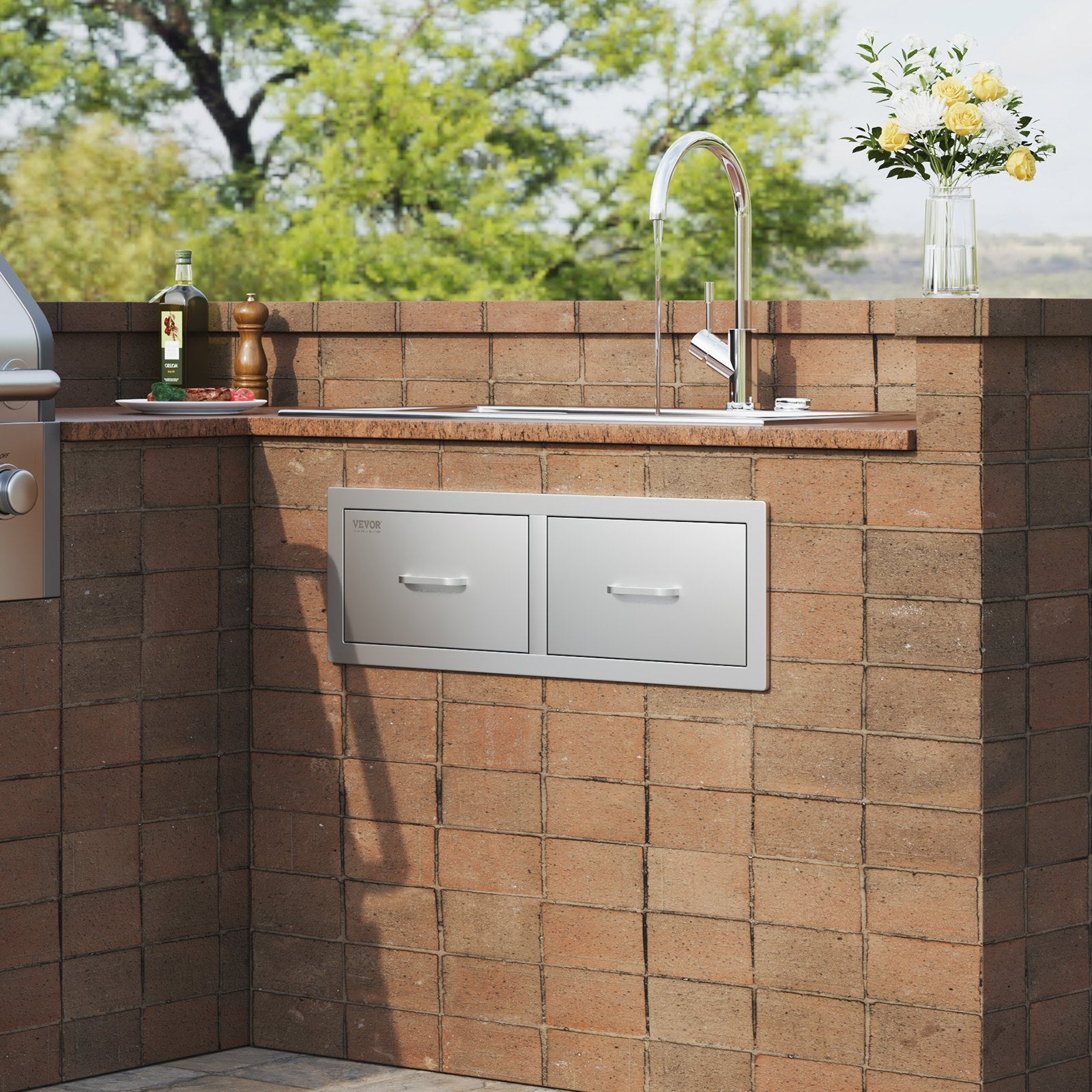 VEVOR Outdoor Kitchen Drawers 30" W x 10" H x 20" D, Horizontal Double BBQ Access Drawers Stainless Steel with Handle, BBQ Island Drawers for Outdoor Kitchens or Patio Grill Station 8