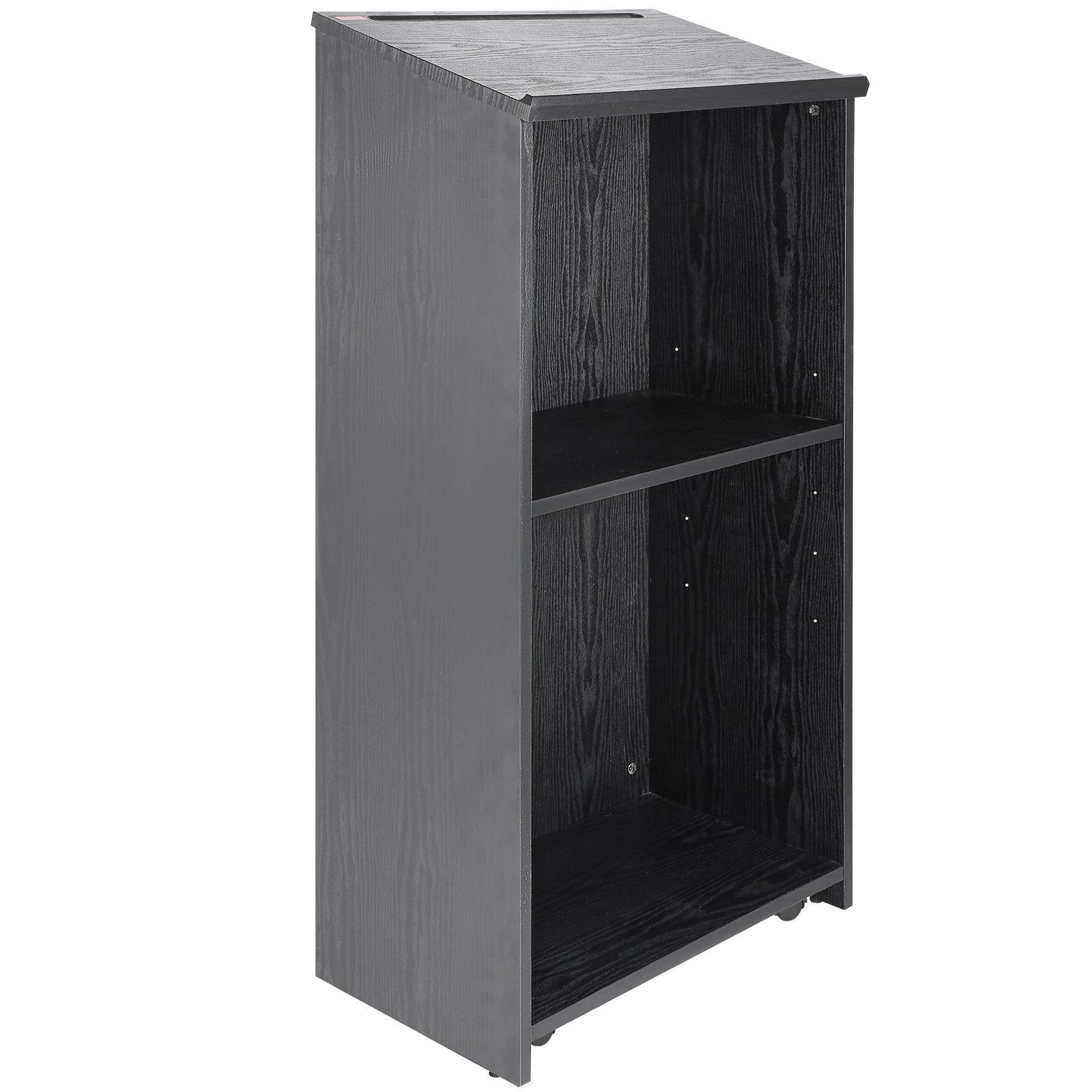 VEVOR Podium Stand, 47 in Hostess Stand with 4 Rolling Wheels, Wood Podium with Storage Shelves, and Slant Desktop, Lecterns & Podiums for Church, Office, School, Home, Black 9
