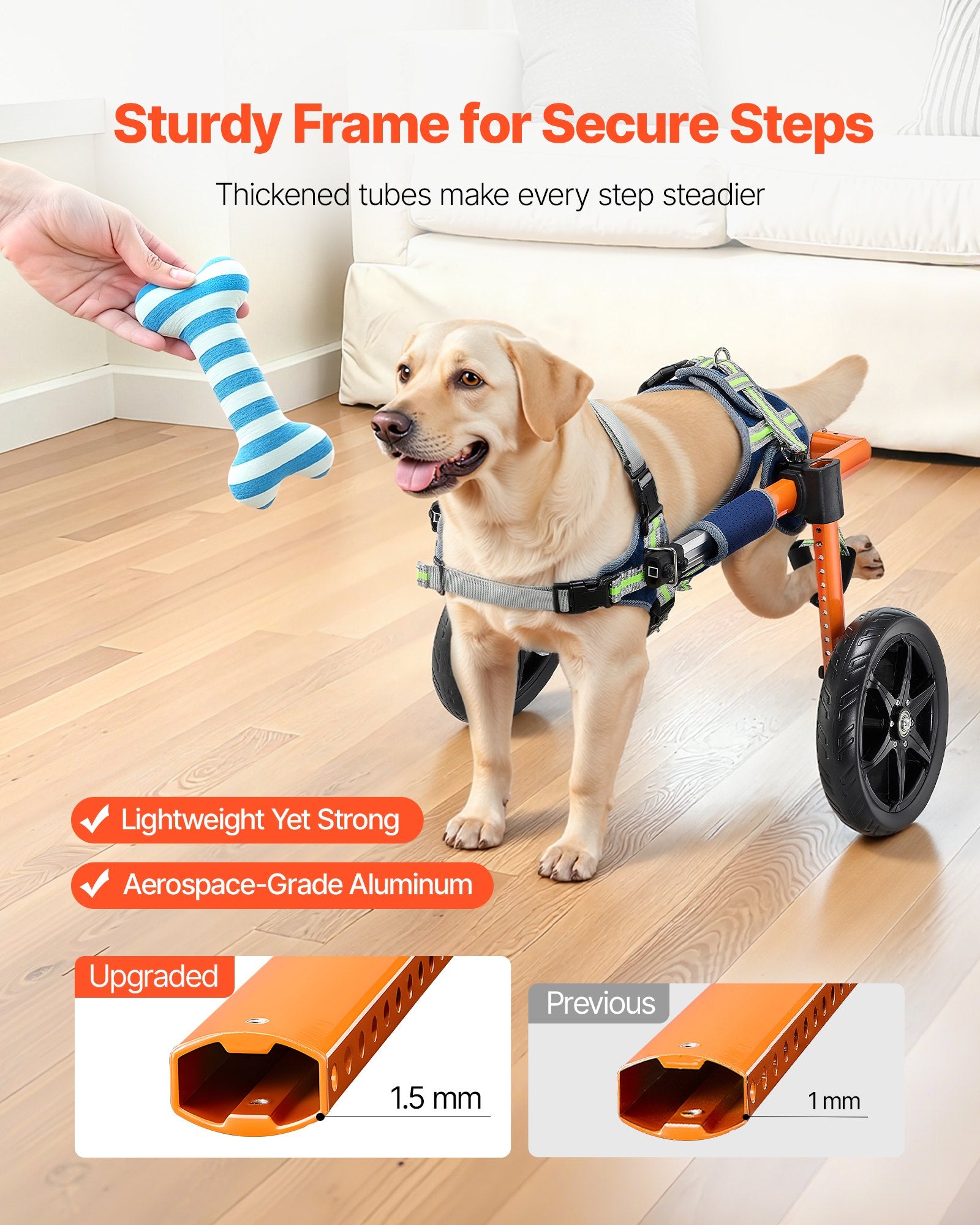 VEVOR Dog Wheelchair for Back Legs, Lightweight 2 Wheels Pet Wheelchair, Height, Width & Length Adjustable, Dog Cart with Shock-Absorbing Wheels, for Injured, Disabled Dogs 15.8-21.7 kg, Medium 4