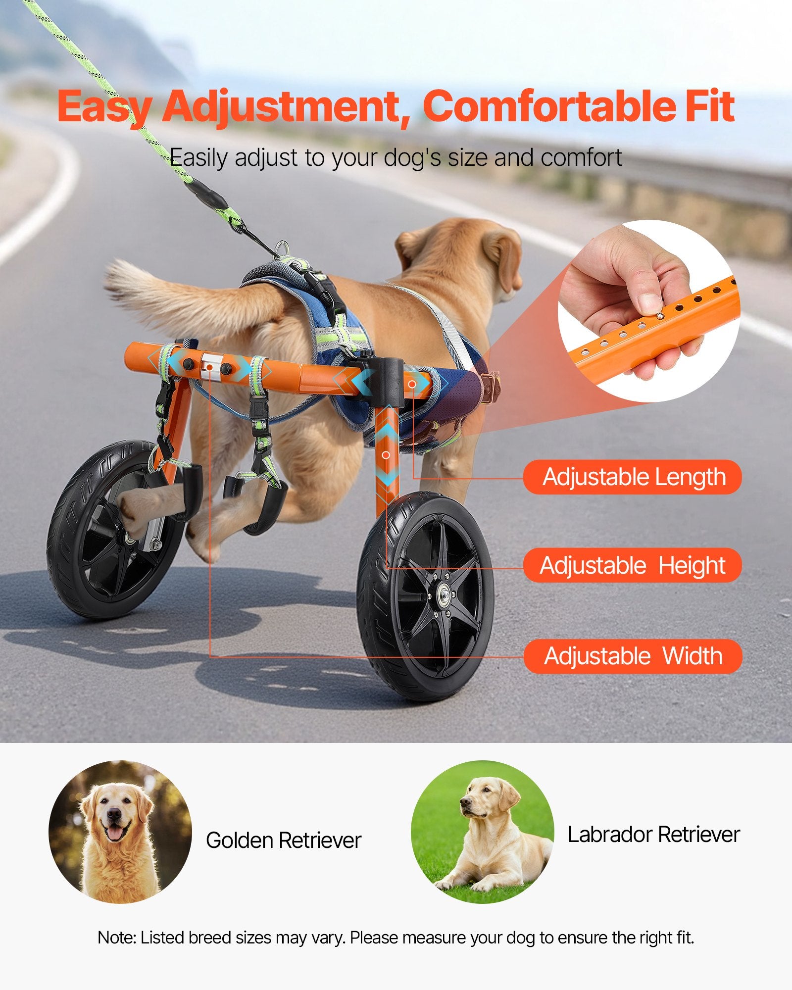 VEVOR Dog Wheelchair for Back Legs, Lightweight 2 Wheels Pet Wheelchair, Height, Width & Length Adjustable, Dog Cart with Shock-Absorbing Wheels, for Injured, Disabled Dogs 15.8-21.7 kg, Medium 5