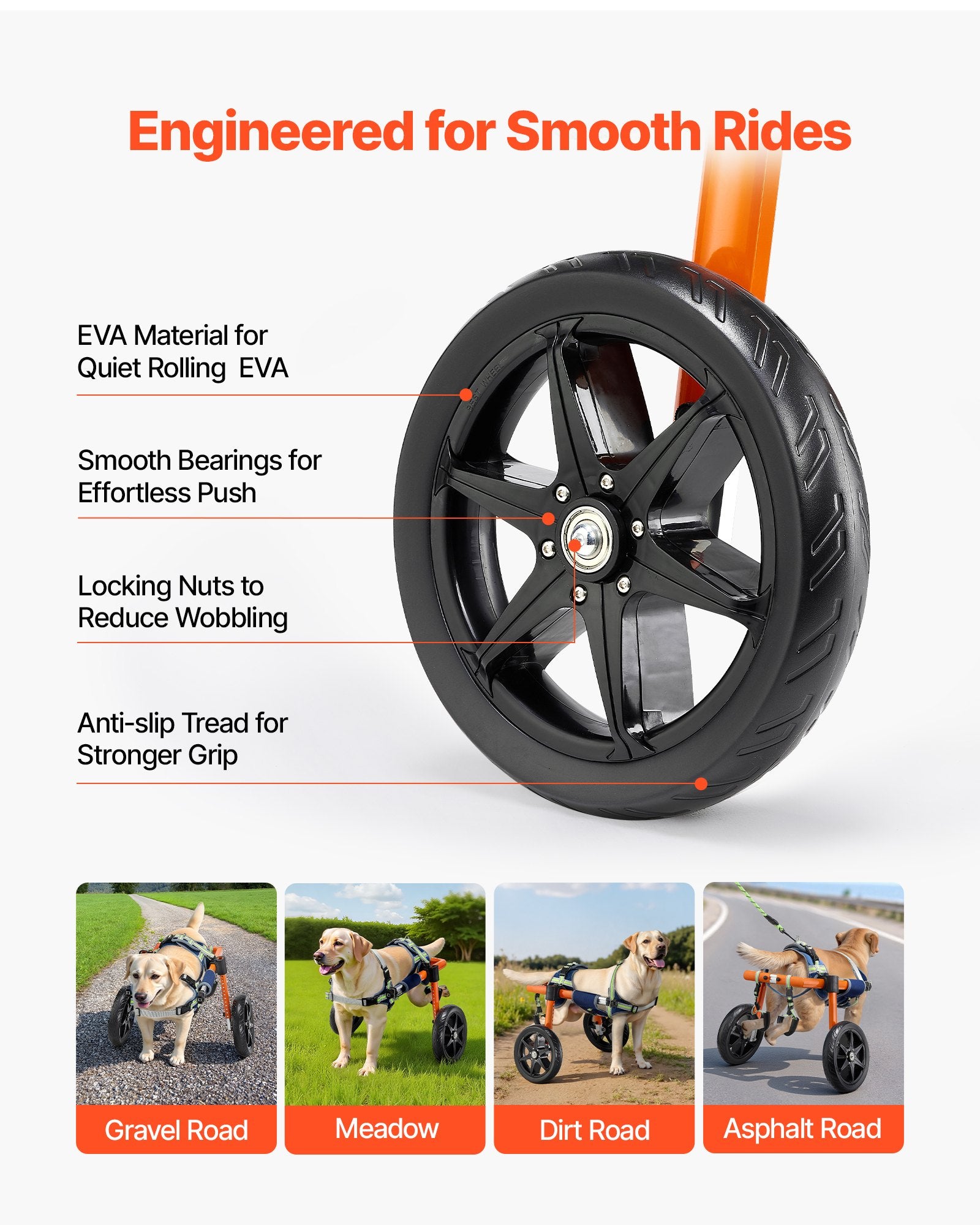 VEVOR Dog Wheelchair for Back Legs, Lightweight 2 Wheels Pet Wheelchair, Height, Width & Length Adjustable, Dog Cart with Shock-Absorbing Wheels, for Injured, Disabled Dogs 15.8-21.7 kg, Medium 6