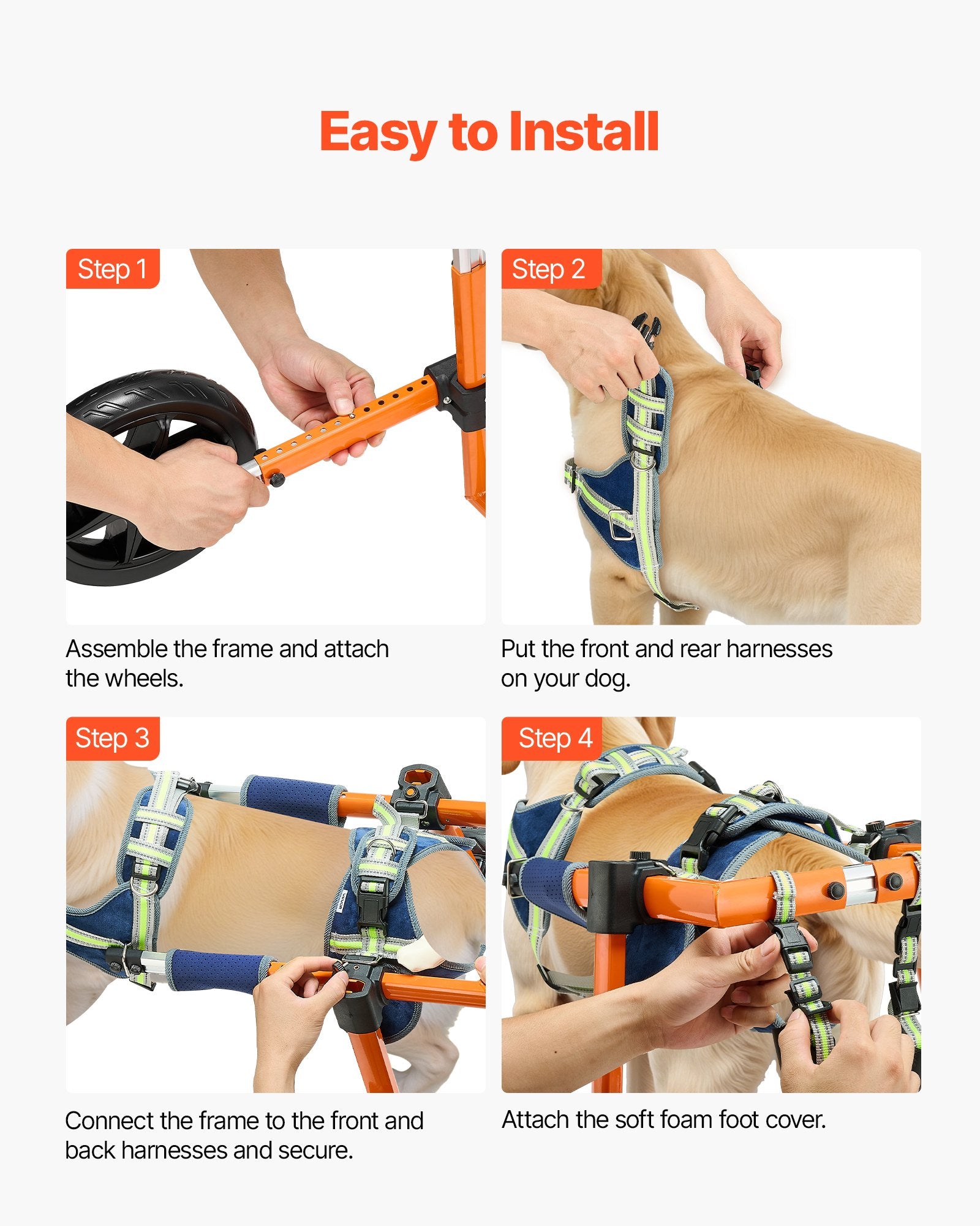 VEVOR Dog Wheelchair for Back Legs, Lightweight 2 Wheels Pet Wheelchair, Height, Width & Length Adjustable, Dog Cart with Shock-Absorbing Wheels, for Injured, Disabled Dogs 15.8-21.7 kg, Medium 7