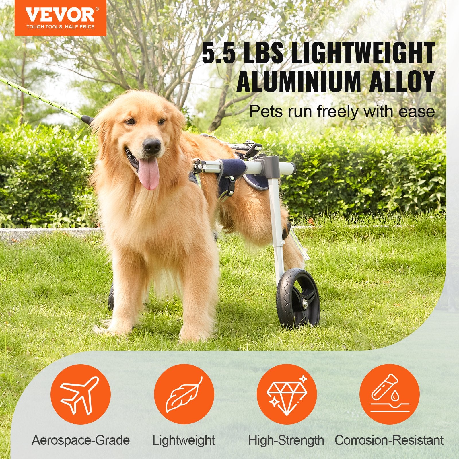 VEVOR 2 Wheels Dog Wheelchair for Back Legs, Pet Wheelchair Lightweight & Adjustable Assisting in Healing,  Dog Cart/Wheelchair for Injured, Disabled, Paralysis, Hind Limb Weak Pet(M)