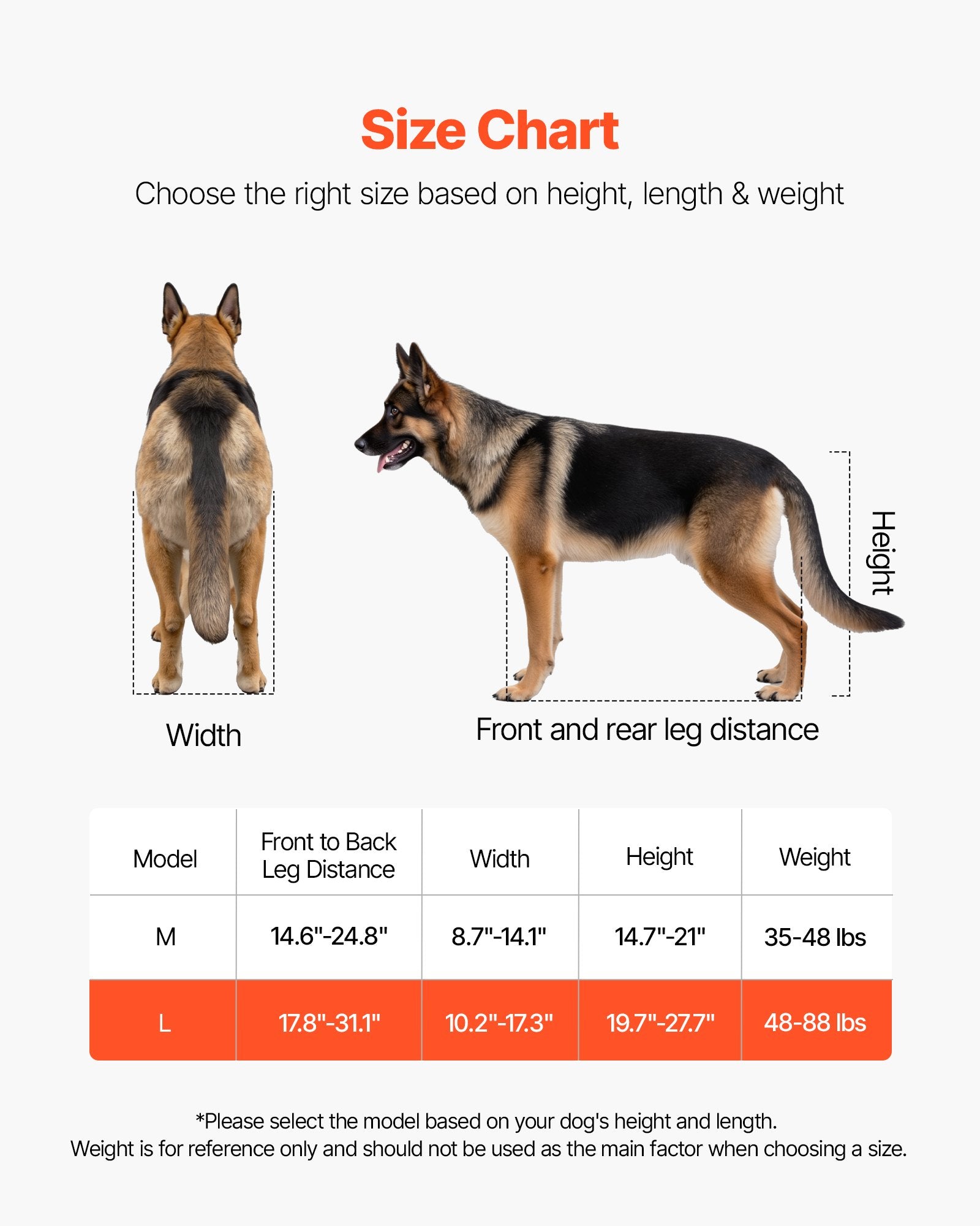VEVOR Dog Wheelchair for Back Legs, Lightweight 2 Wheels Pet Wheelchair, Height, Width & Length Adjustable, Dog Cart with Shock-Absorbing Wheels, for Injured, Disabled Dogs 21.7-39.9 kg, Large 3