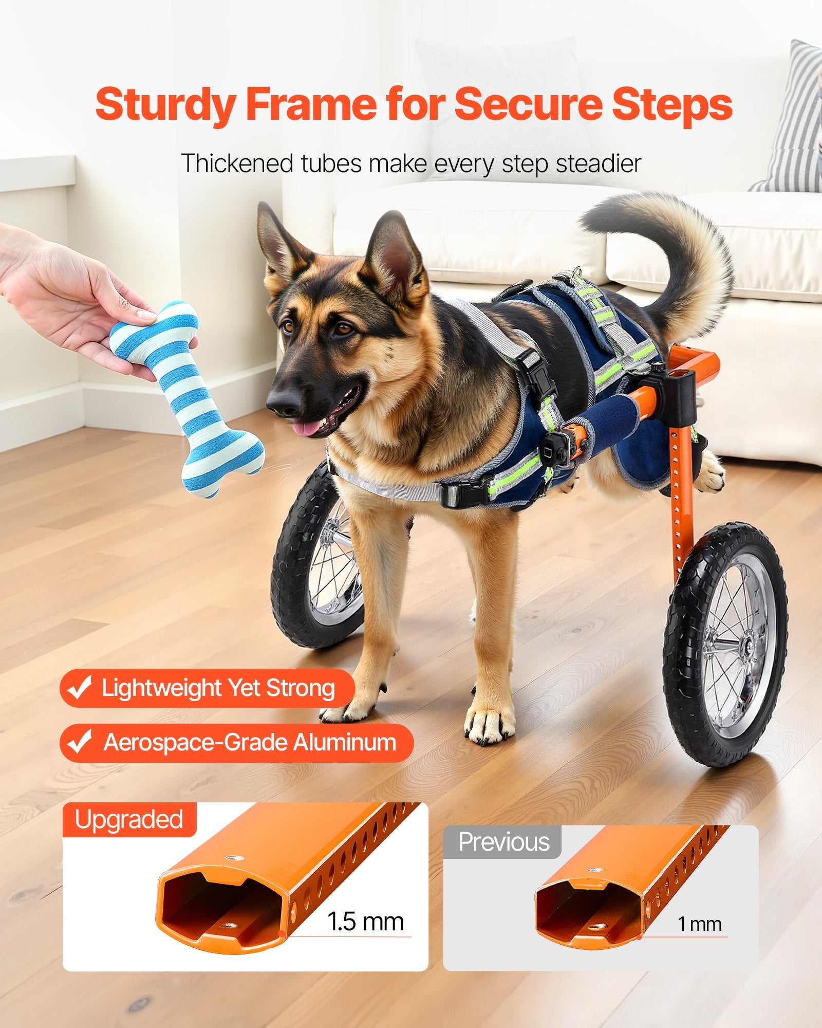 VEVOR Dog Wheelchair for Back Legs, Lightweight 2 Wheels Pet Wheelchair, Height, Width & Length Adjustable, Dog Cart with Shock-Absorbing Wheels, for Injured, Disabled Dogs 21.7-39.9 kg, Large 4