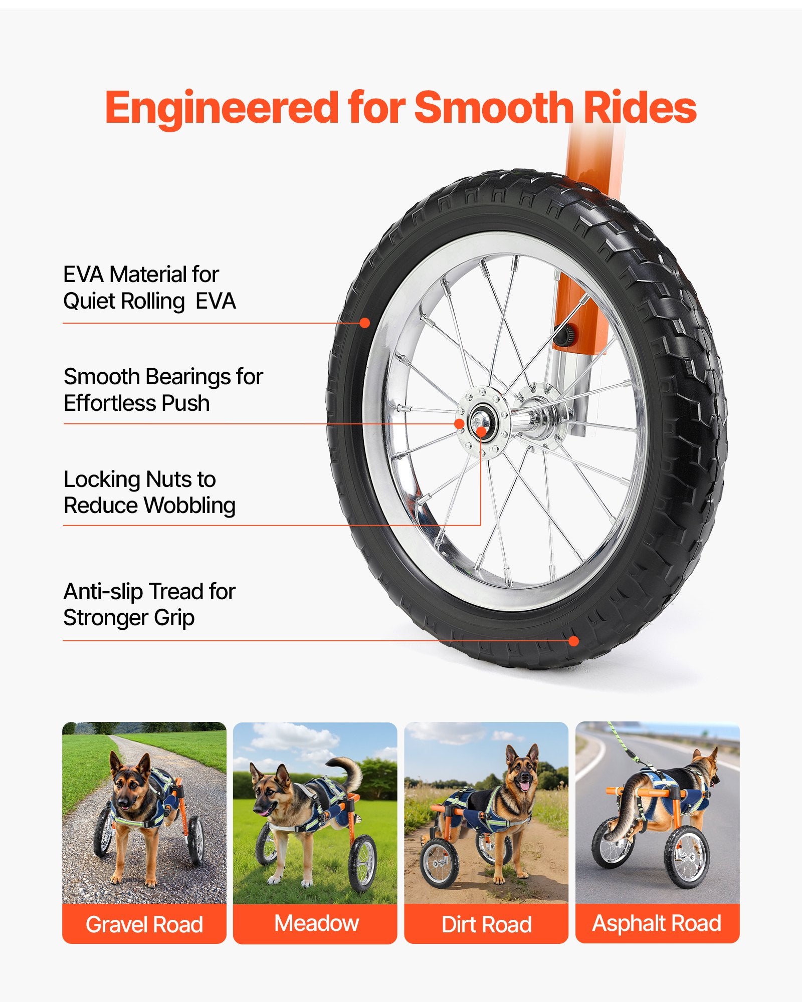 VEVOR Dog Wheelchair for Back Legs, Lightweight 2 Wheels Pet Wheelchair, Height, Width & Length Adjustable, Dog Cart with Shock-Absorbing Wheels, for Injured, Disabled Dogs 21.7-39.9 kg, Large 6