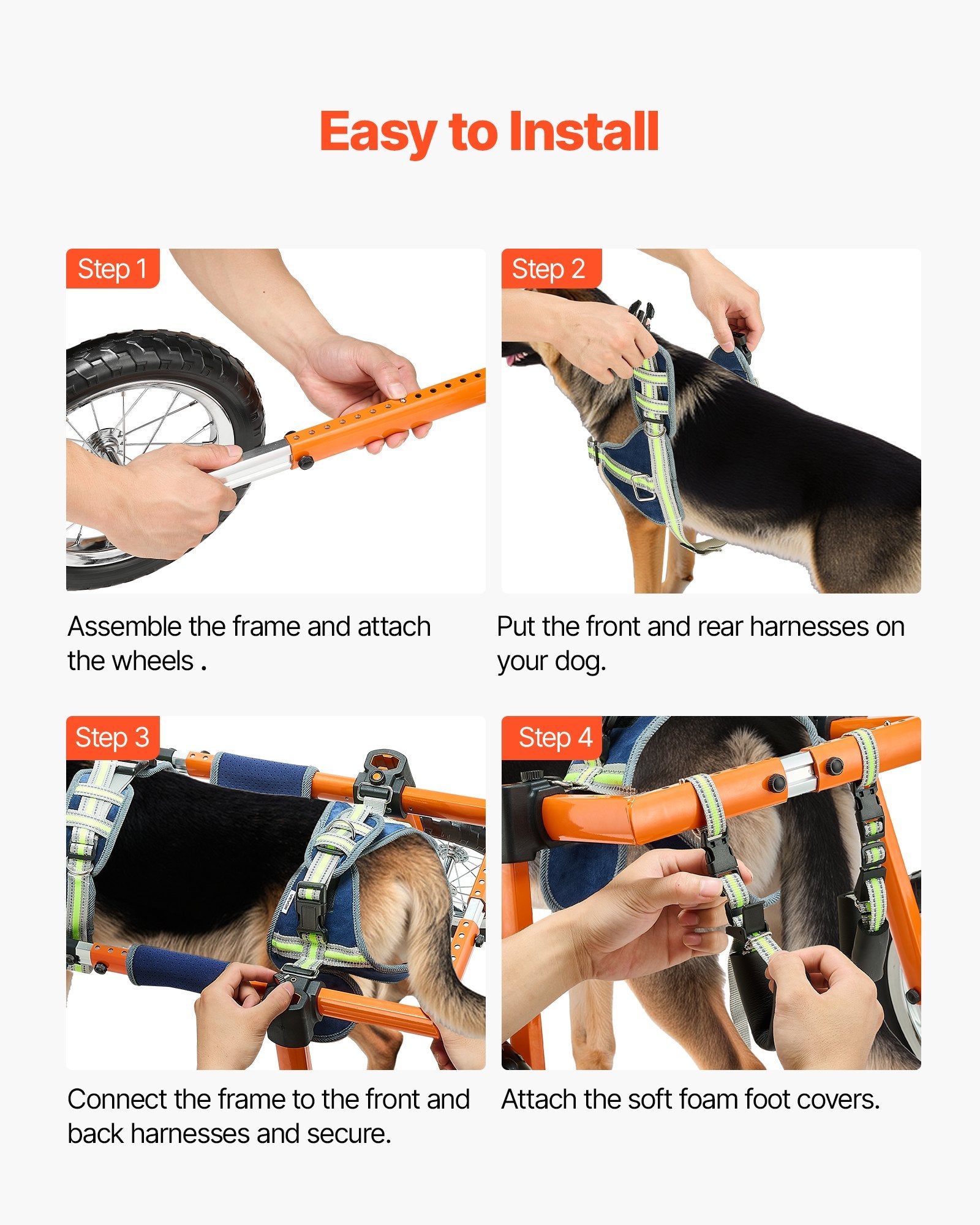 VEVOR Dog Wheelchair for Back Legs, Lightweight 2 Wheels Pet Wheelchair, Height, Width & Length Adjustable, Dog Cart with Shock-Absorbing Wheels, for Injured, Disabled Dogs 21.7-39.9 kg, Large 7