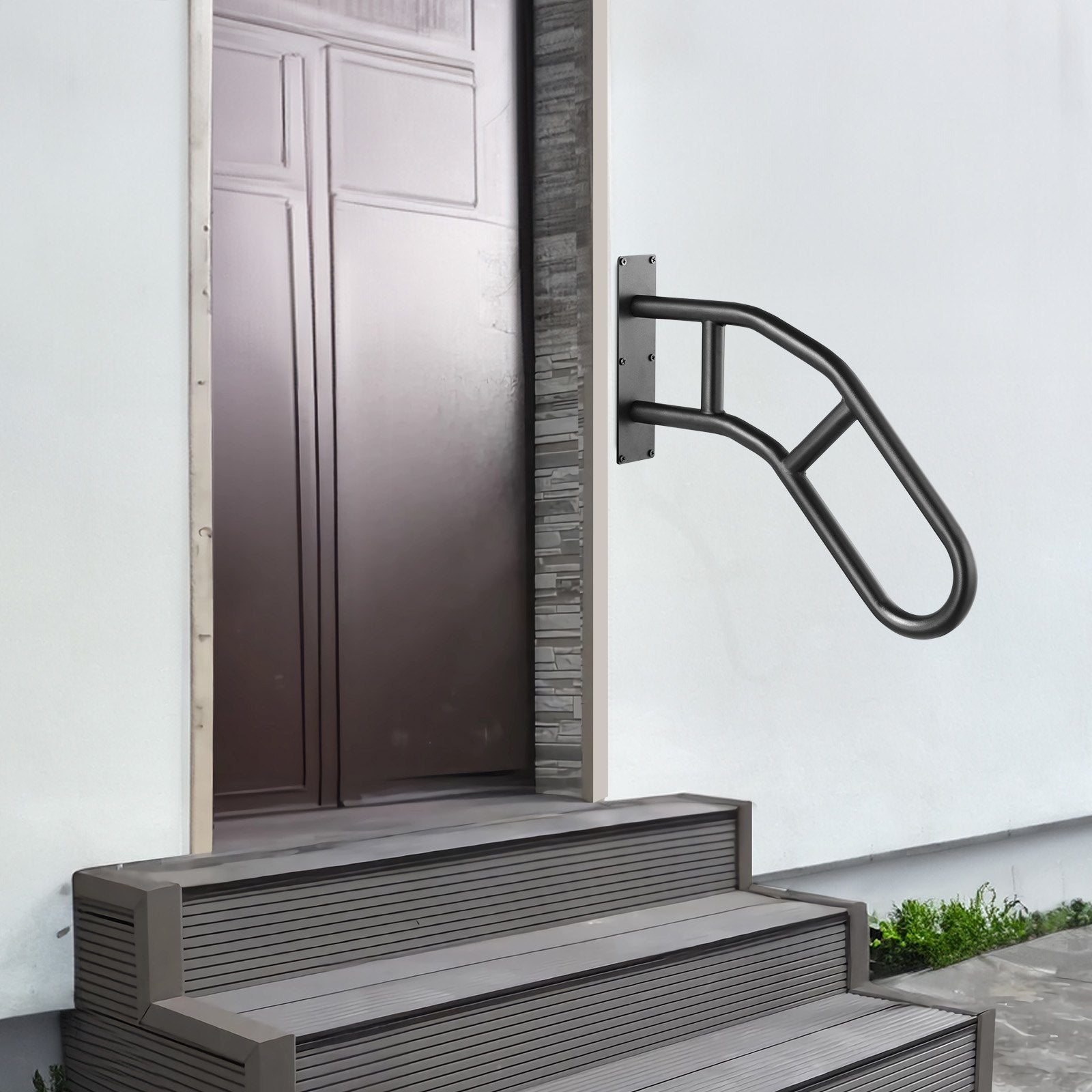 VEVOR Handrails for Outdoor Steps, 29" Length Wall Mount Safety Railings for 1-3 Steps, U-Shaped Handrail with Matte Black Finished, Stair Handrails for Kids, Elderly, Pregnant Women, Disabled 8