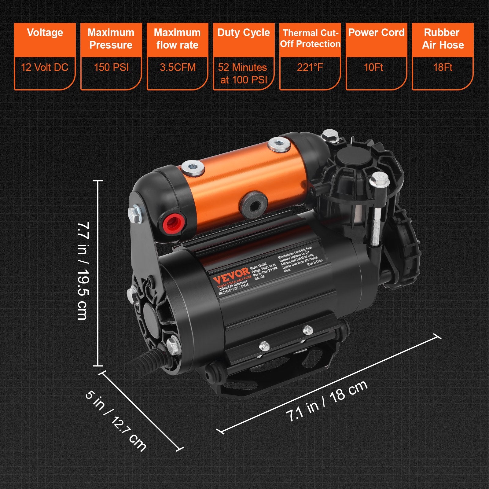 VEVOR Onboard Air Compressor Kit 150PSI Offroad Air Compressor Portable Tire Inflator Heavy Duty 3.5CFM Air Pump for Jeep SUV 4x4 Vehicle Compatibility with Air tools, Air horns, Lockers 6