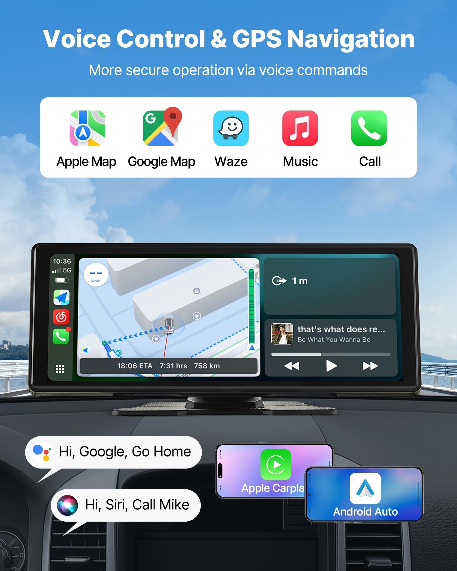VEVOR Car Stereo Radio CarPlay Touchscreen 254 mm Apple Android Auto Bluetooth 3