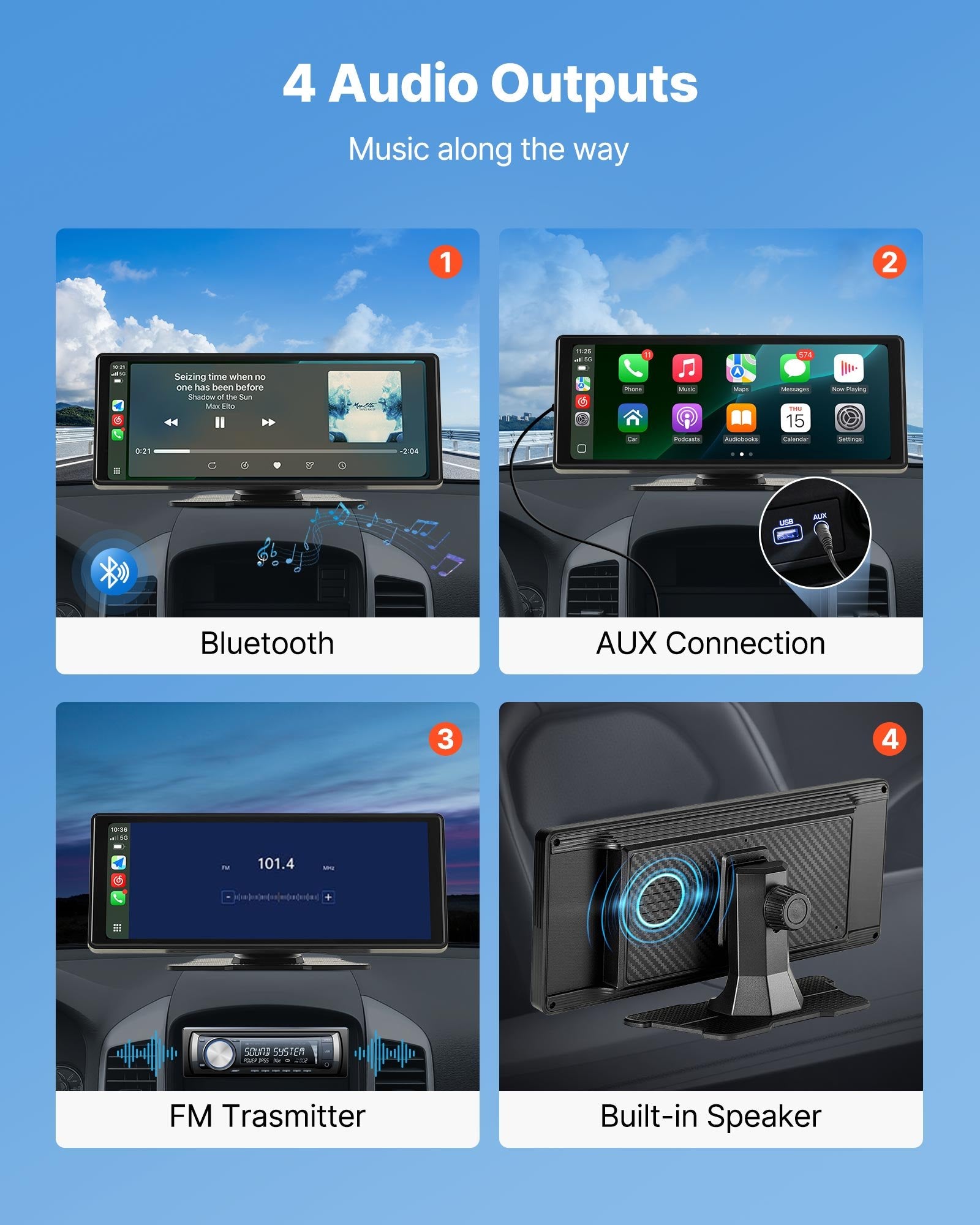 VEVOR Car Stereo Radio CarPlay Touchscreen 254 mm Apple Android Auto Bluetooth 4