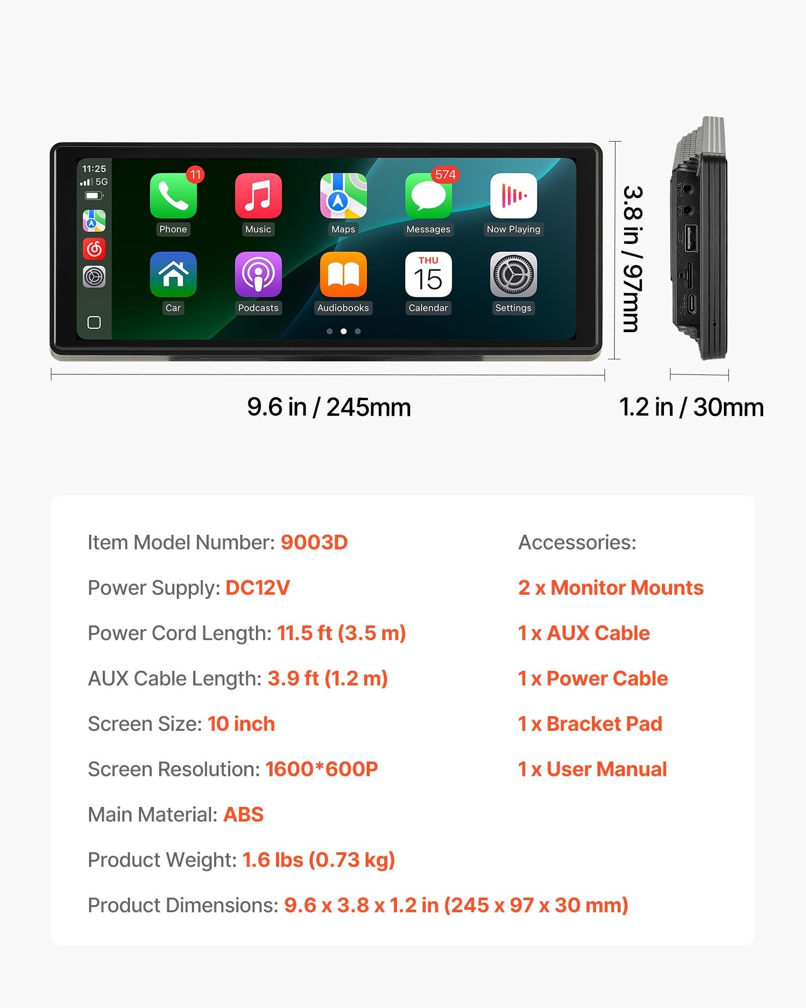 VEVOR Car Stereo Radio CarPlay Touchscreen 254 mm Apple Android Auto Bluetooth 7