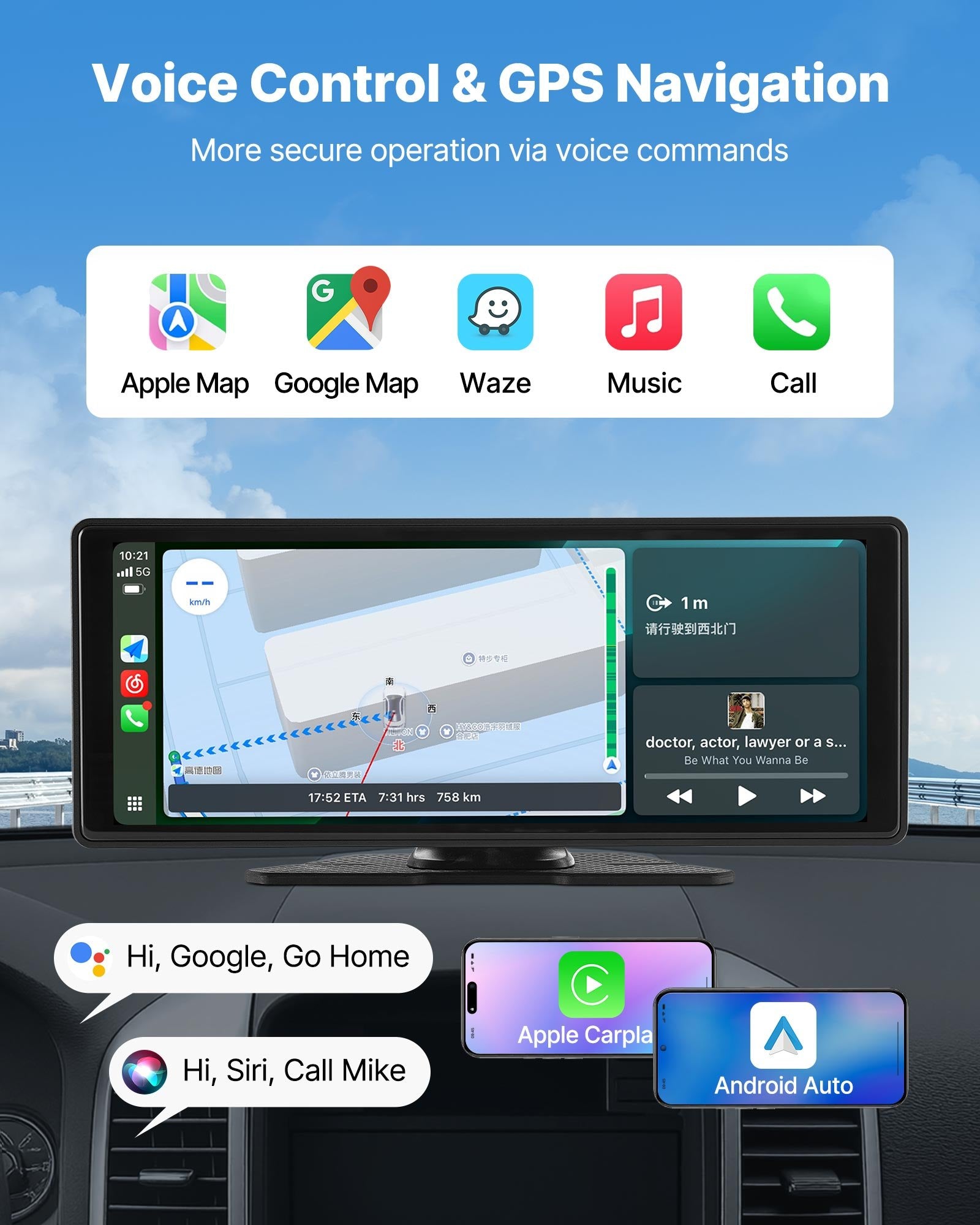 VEVOR Car Stereo Radio CarPlay Touchscreen 254mm Apple Android Front/Rear Camera 3
