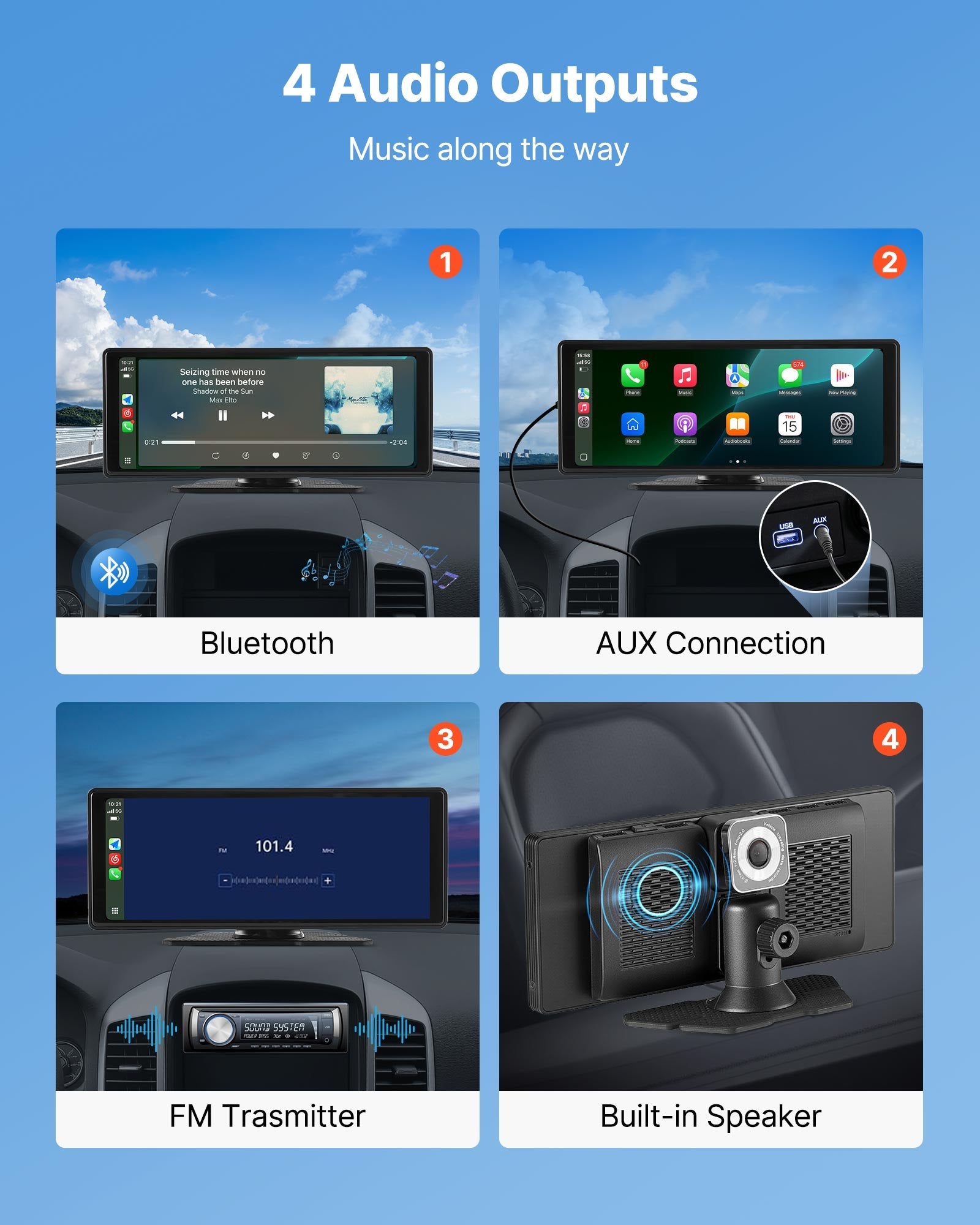 VEVOR Car Stereo Radio CarPlay Touchscreen 254mm Apple Android Front/Rear Camera 5