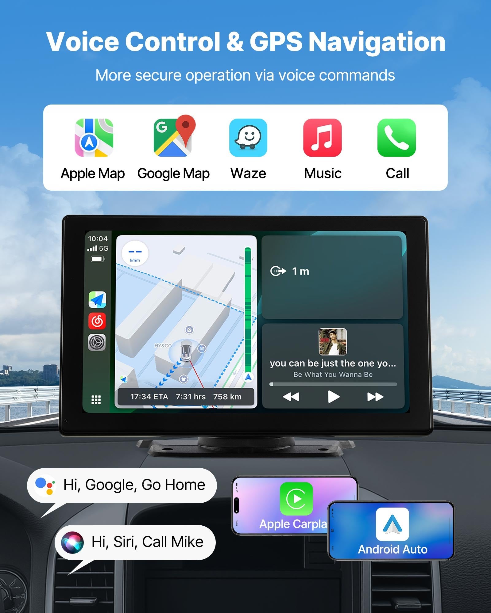 VEVOR Car Stereo Radio CarPlay Touchscreen 228.6 mm Apple Android Backup Camera 3