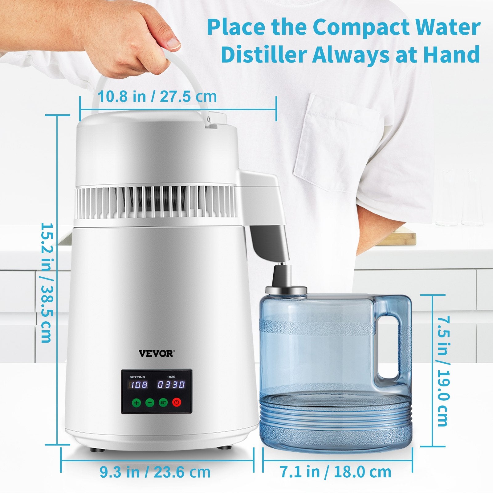 VEVOR 4L Water Distiller 1L/H Distilled Water Maker Timing & Temp Display White 7