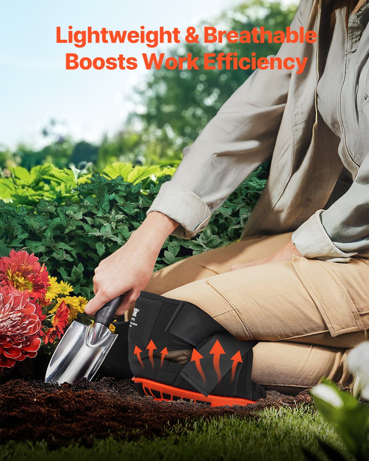 VEVOR Knee Pads for Work, Extended Heavy Duty Construction Knee Pads with 2 Extension Straps, Anti-slip Foam Gel Knee Pads, Men & Women, for Gardening Flooring Roofing and Cleaning, Black and Orange 5