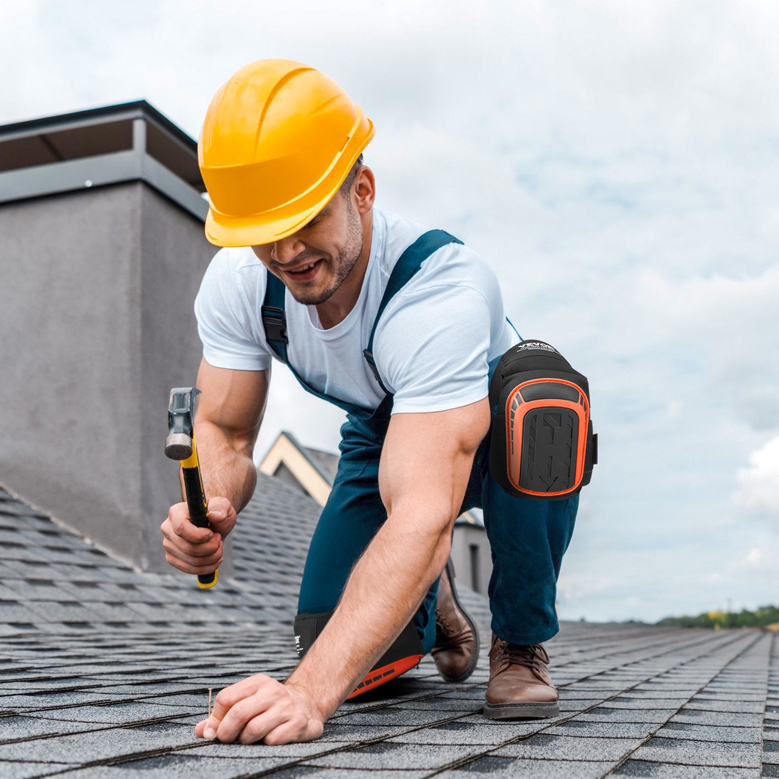 VEVOR Knee Pads for Work, Extended Heavy Duty Construction Knee Pads with 2 Extension Straps, Anti-slip Foam Gel Knee Pads, Men & Women, for Gardening Flooring Roofing and Cleaning, Black and Orange 8