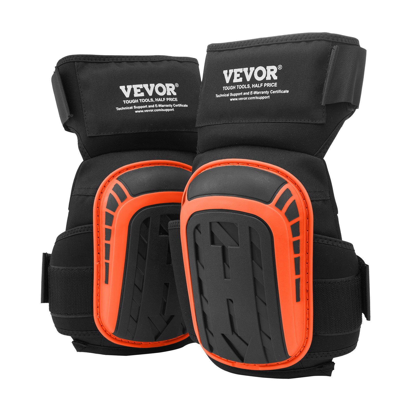 VEVOR Knee Pads for Work, Extended Heavy Duty Construction Knee Pads with 2 Extension Straps, Anti-slip Foam Gel Knee Pads, Men & Women, for Gardening Flooring Roofing and Cleaning, Black and Orange 9