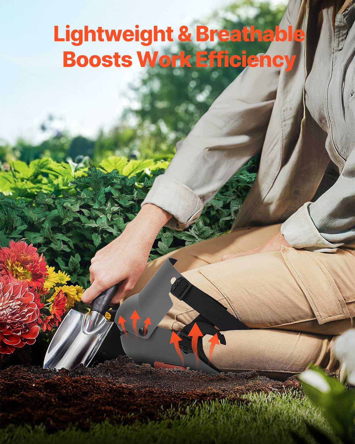 VEVOR Knee Pads for Work, Extra Thick Construction Knee Pads with Foam Cushion - Pro Protection & Comfort, Work Knee Pads|Gardening Knee Pads|Flooring Knee Pads| for Men & Women, Black and Orange 5