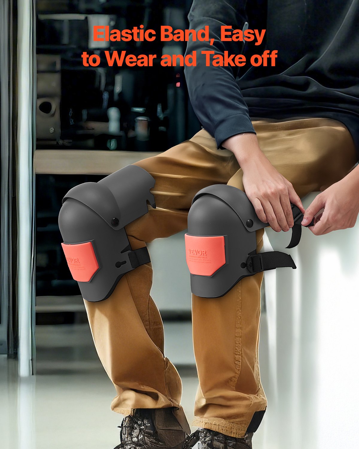 VEVOR Knee Pads for Work, Extra Thick Construction Knee Pads with Foam Cushion - Pro Protection & Comfort, Work Knee Pads|Gardening Knee Pads|Flooring Knee Pads| for Men & Women, Black and Orange 6